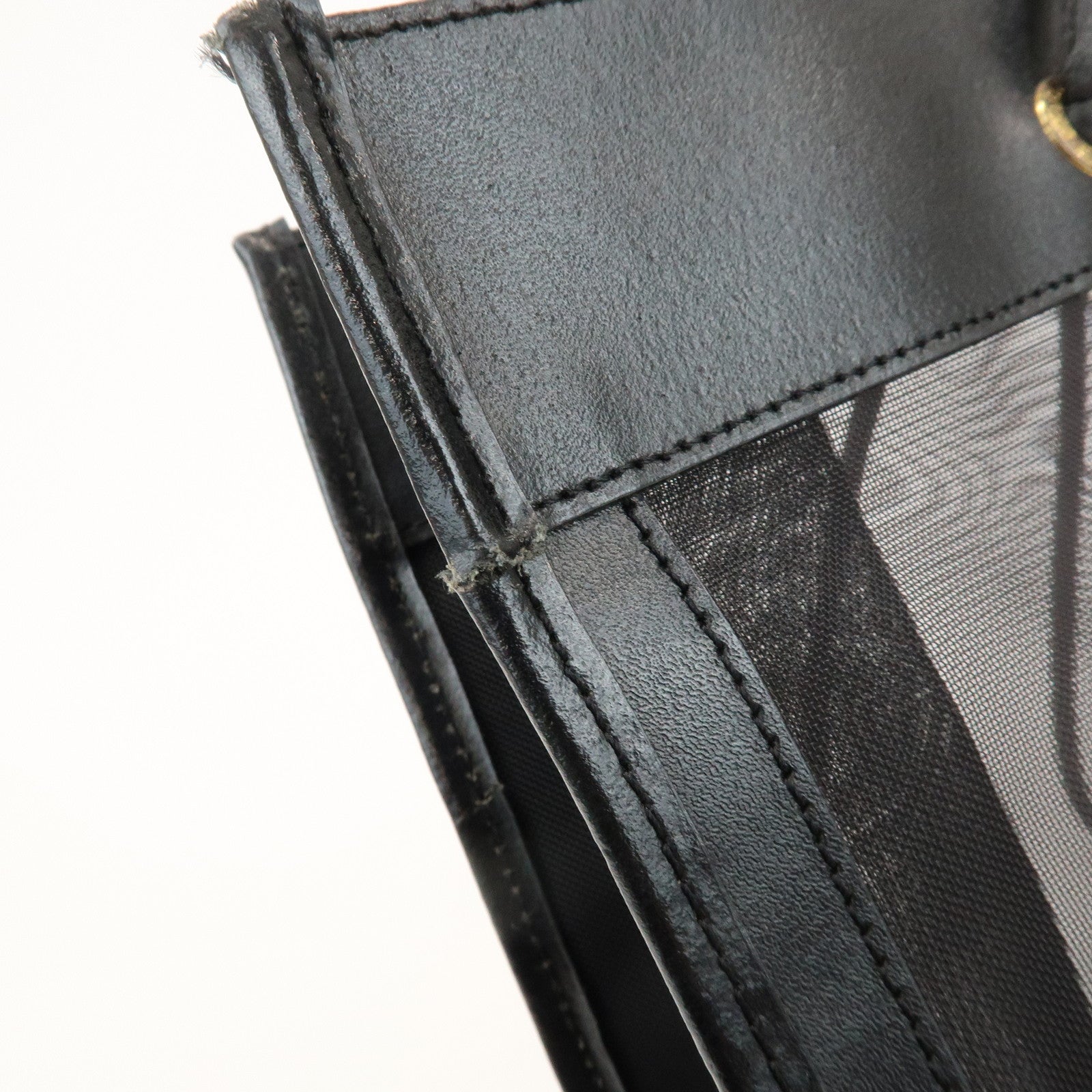 FENDI Mesh Leather Tote Bag Shoulder Bag Black 259646