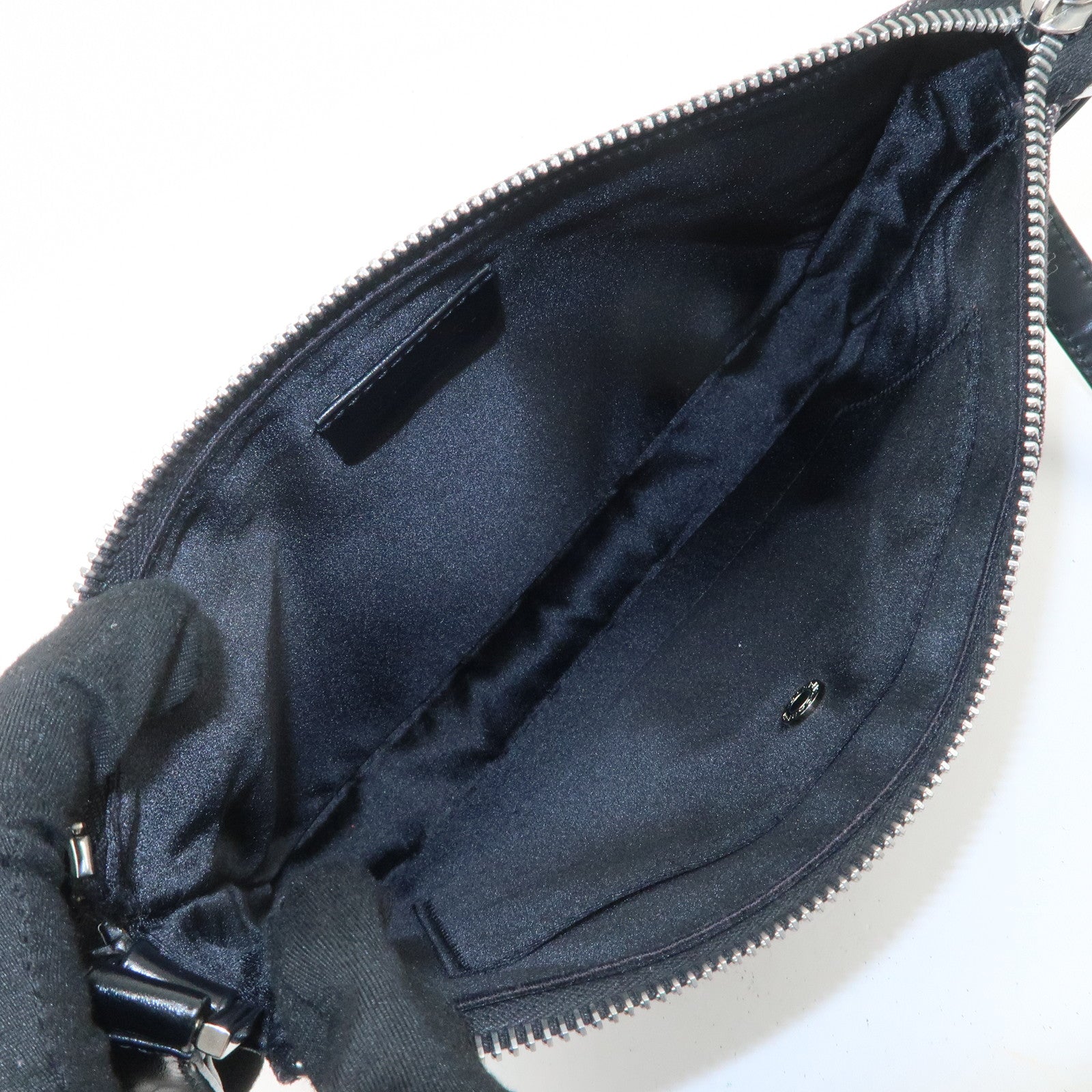 BVLGARI LOGO Mania Canvas Leather Shoulder Bag Hand Bag Black