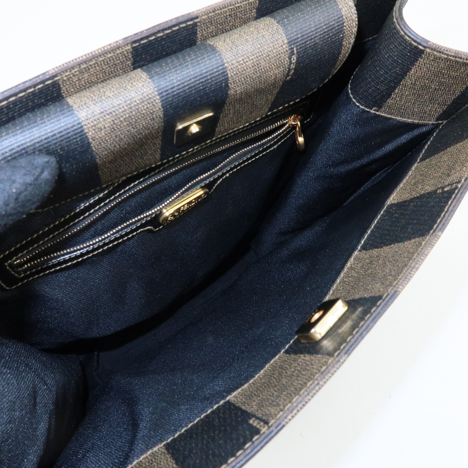 FENDI Pequin PVC Leather Tote Bag Shoulder Bag Black Brown 259980