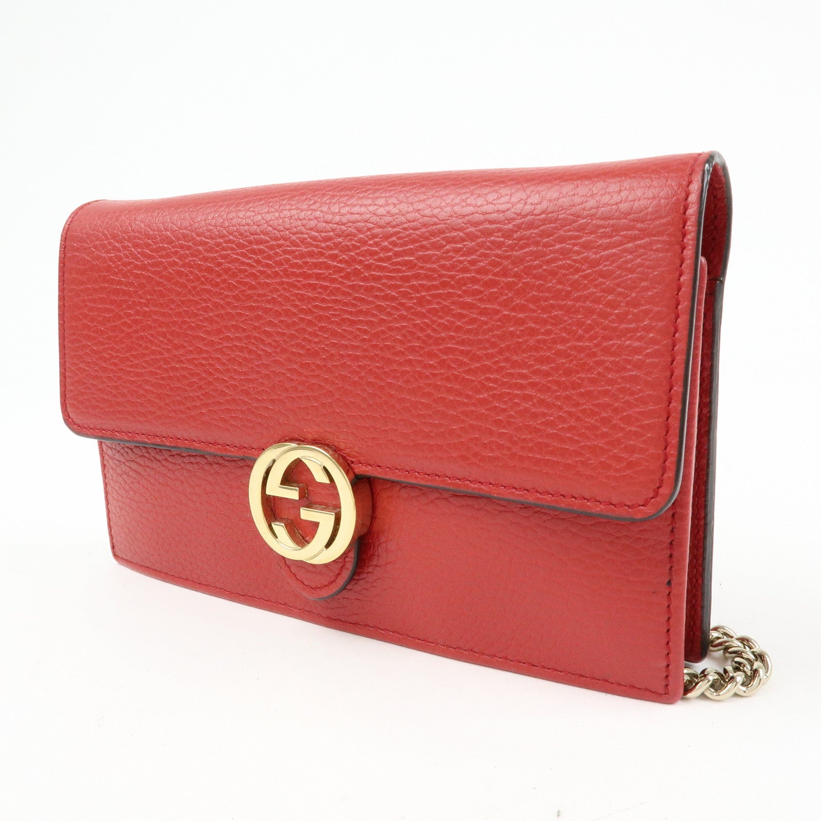 GUCCI Interlocking G Leather Chain Wallet Shoulder Bag Red 510314