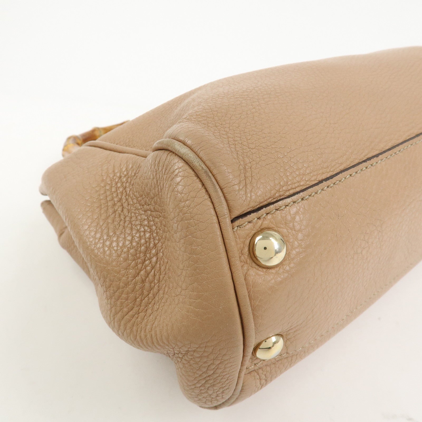 GUCCI Bamboo Leather 2 Way Bag Hand Shoulder Bag Pink Beige 336032