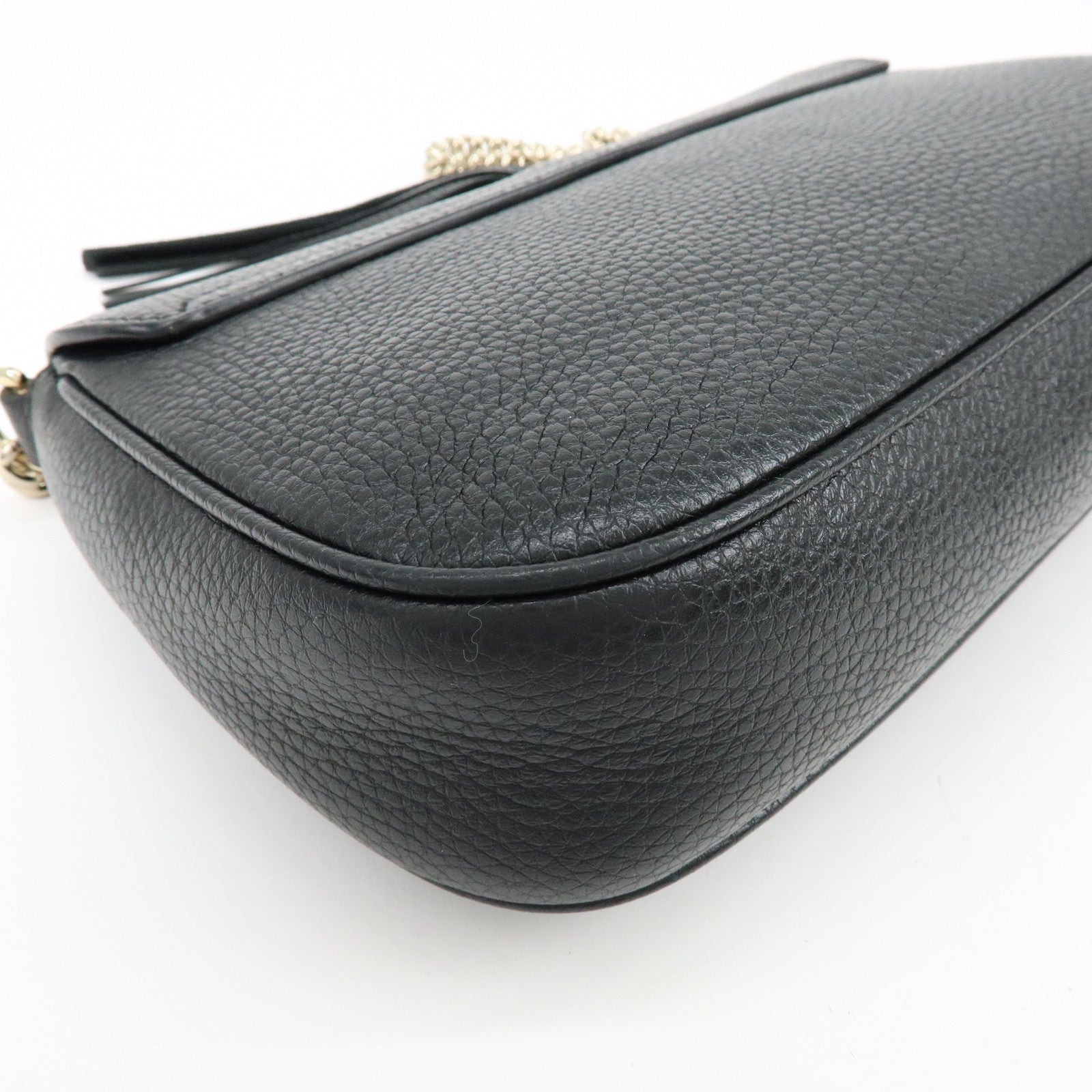 GUCCI SOHO Interlocking G Leather Chain Shoulder Bag Black 536224