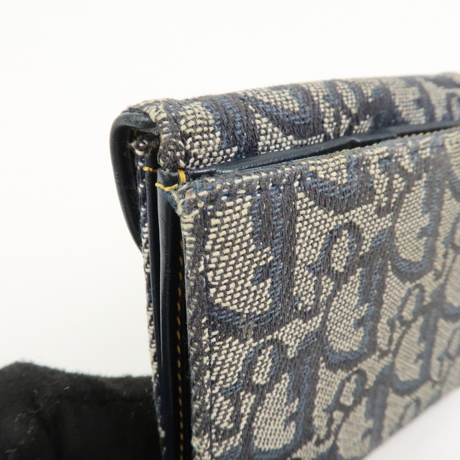 Christian Dior Trotter Saddle Canvas Leather Compact Wallet Navy