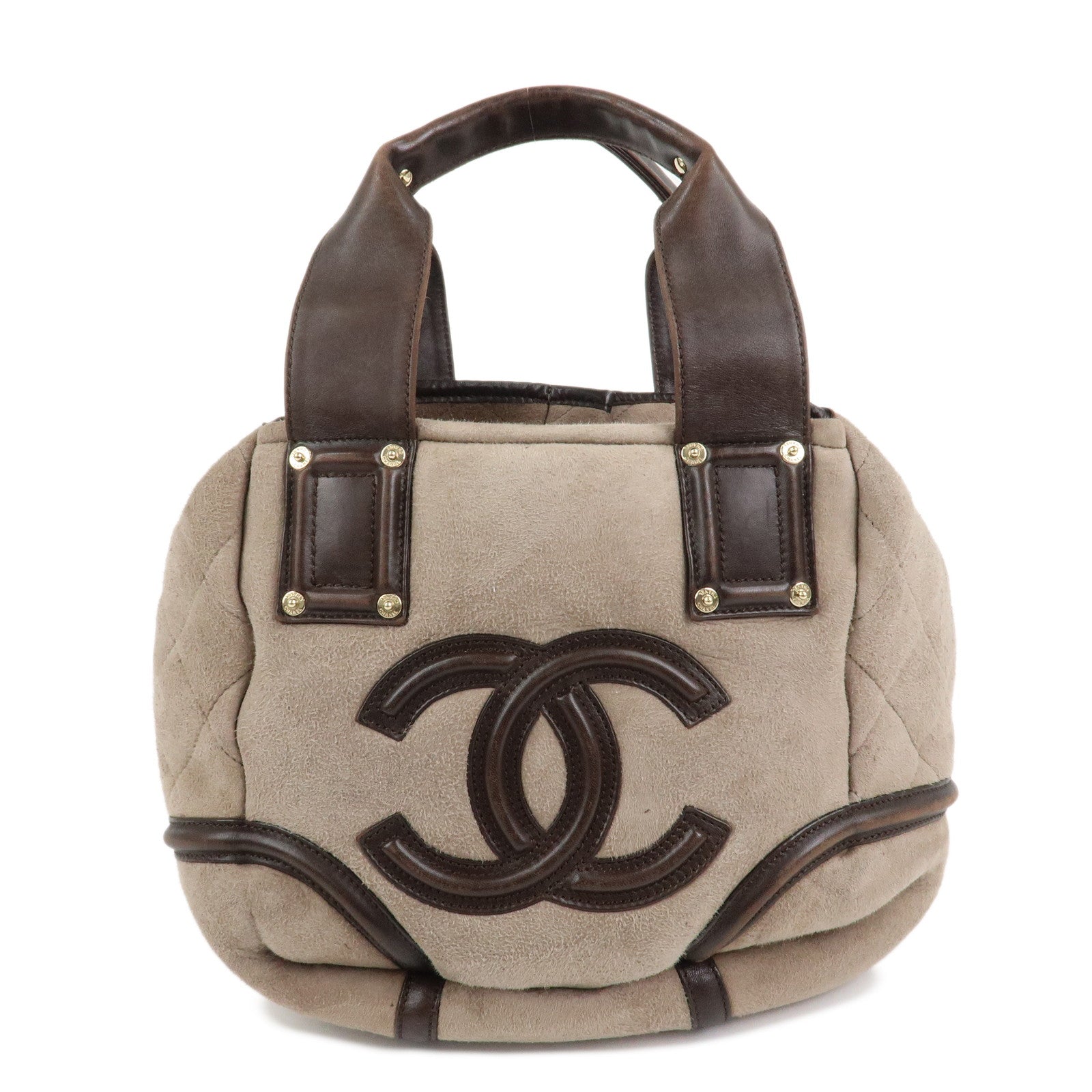 CHANEL COCO Mark Mouton Leather Hand Bag Tote Bag Brown