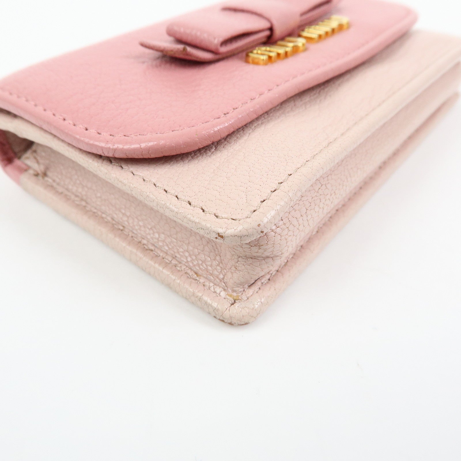 MIU MIU Ribbon Motif Madras Leather Card Case Card Holder 5M1122
