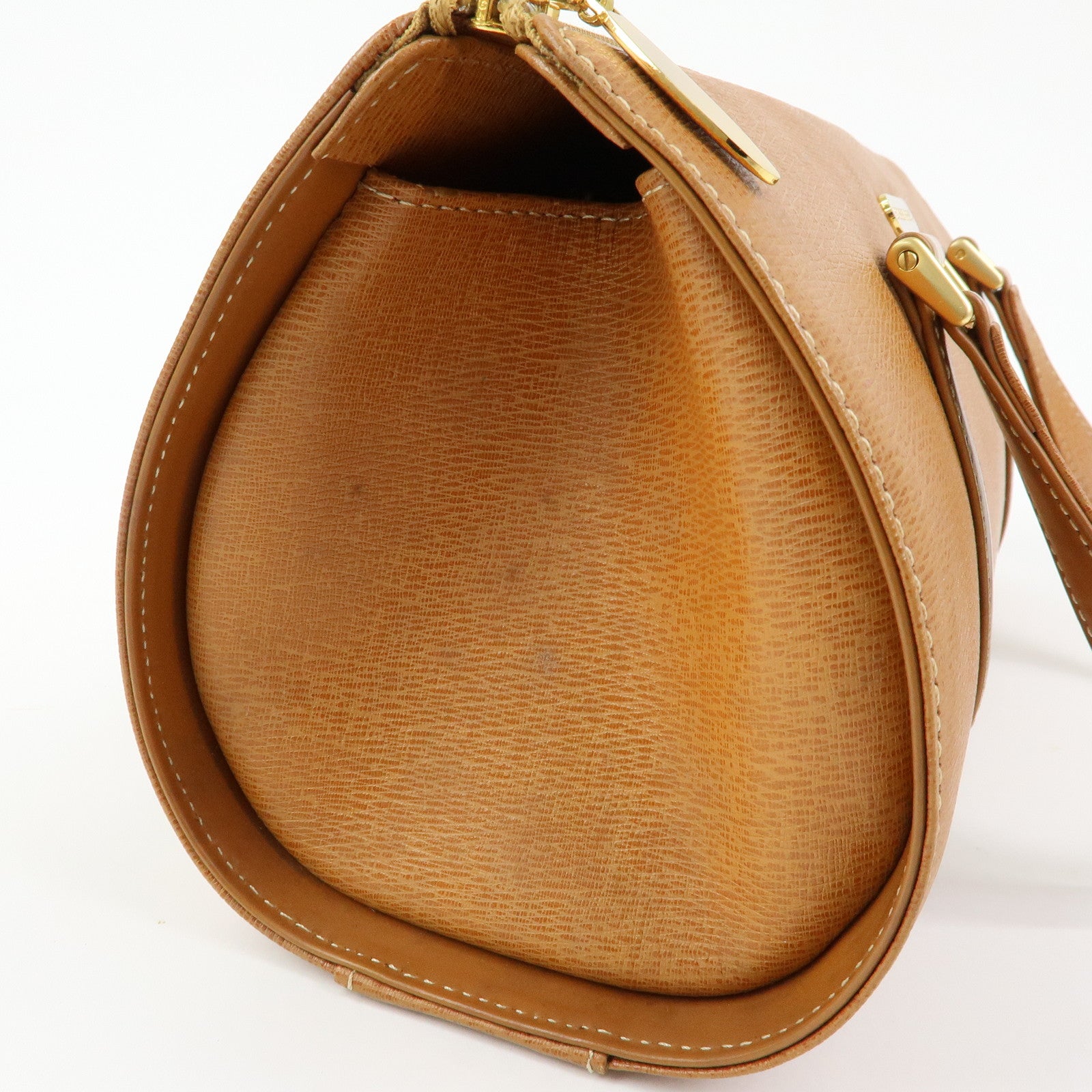 BURBERRY Logo Leather Hand Bag Tote Bag Brown