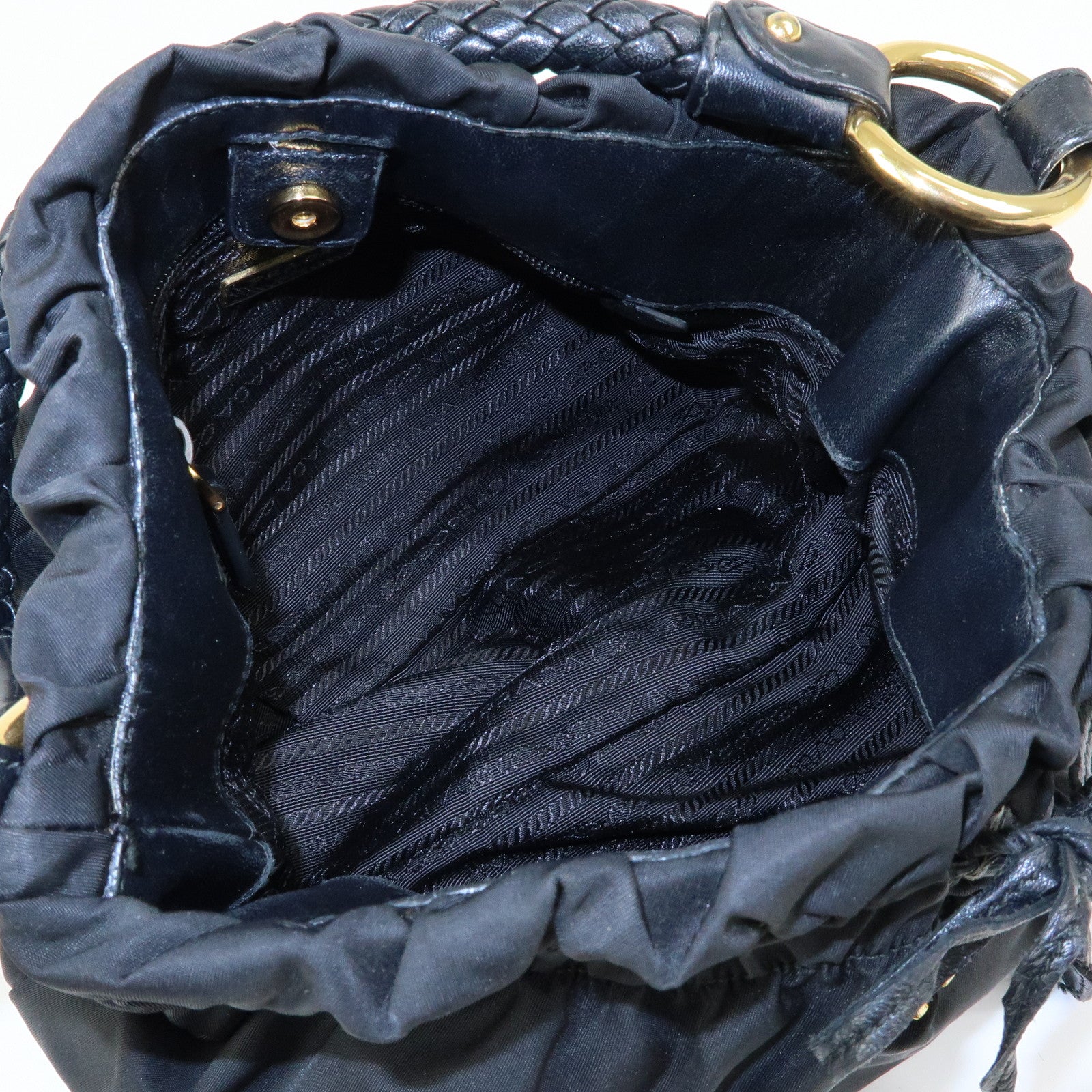 PRADA Ribbon Nylon Leather Shoulder Bag Hand Bag Black