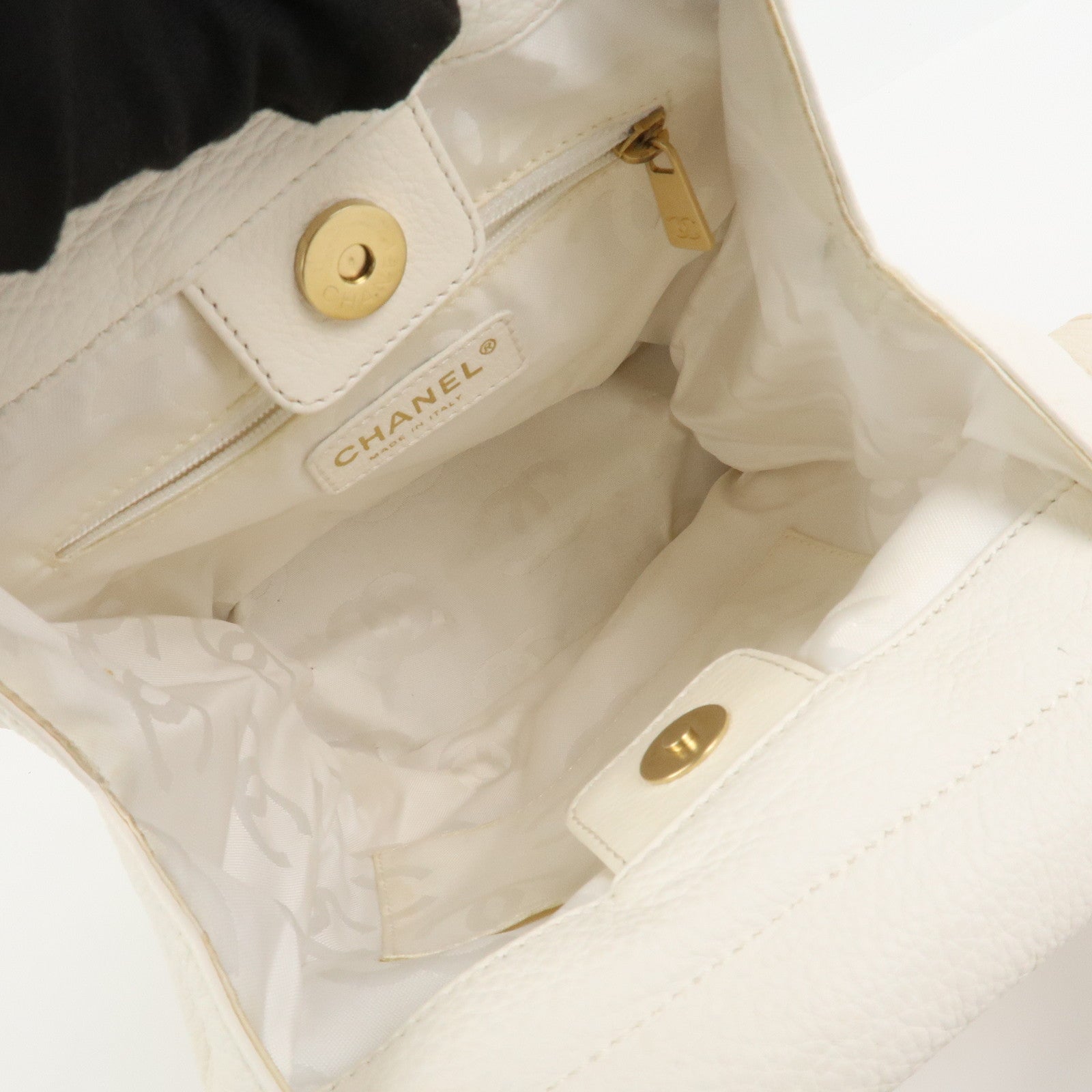 CHANEL COCO Mark Leather Wood Hand Bag Ivory