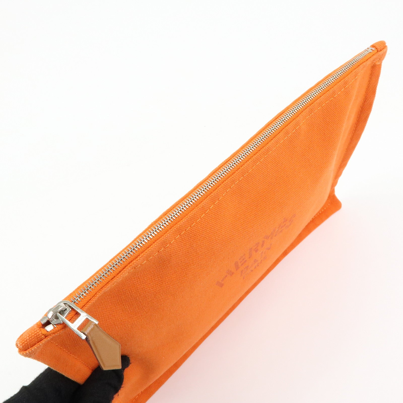 HERMES Yachting GM Canvas Flat Pouch Cosmetic Pouch Orange