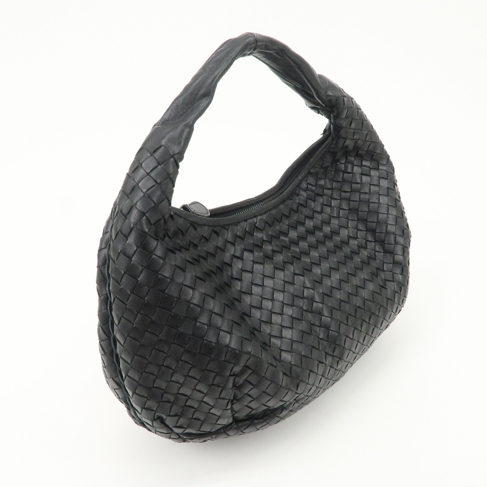 BOTTEGA VENETA Intrecciato Hobo Leather Shoulder Bag Black 232499