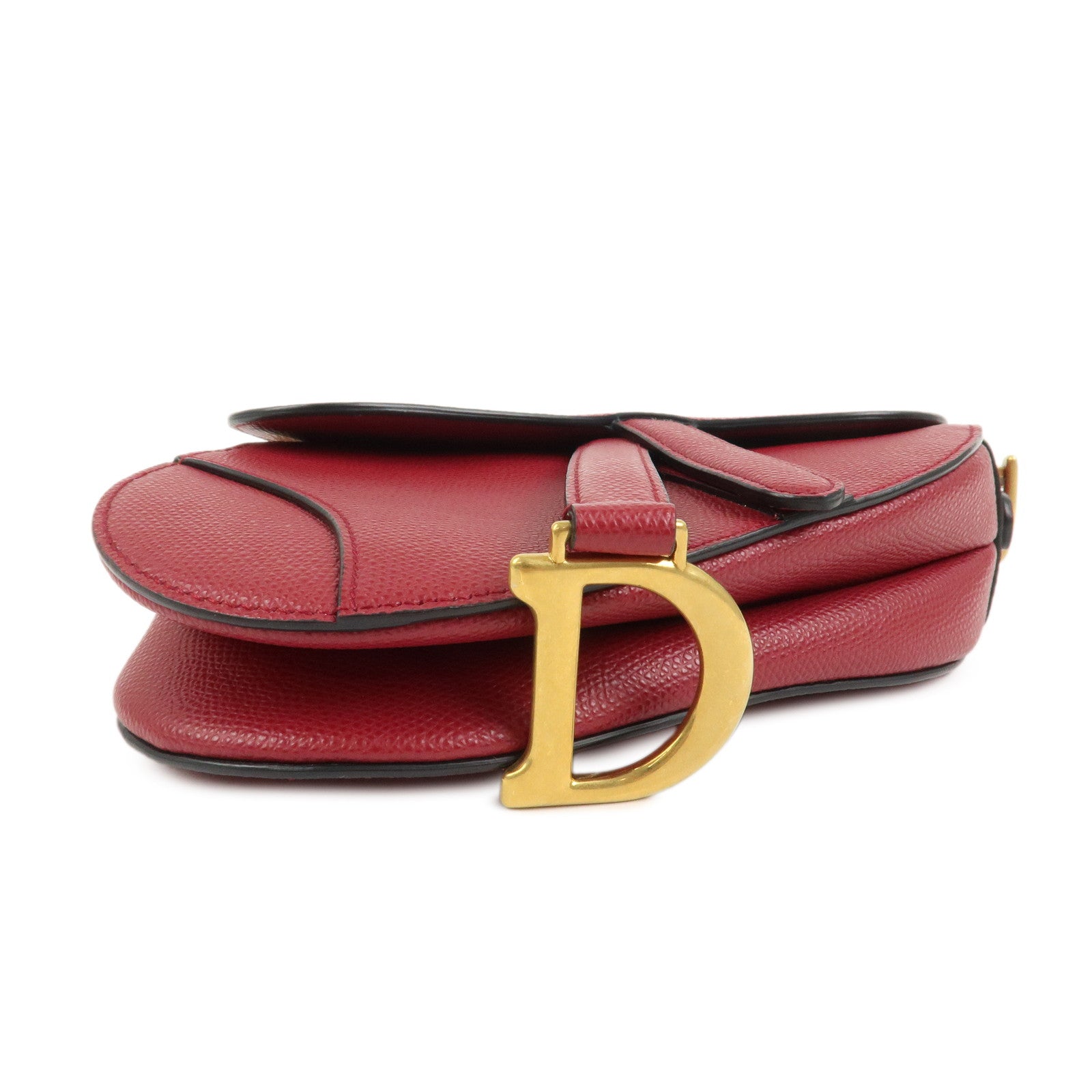 Christian Dior CD Logo Leather Saddle Bag Mini Hand Bag Red