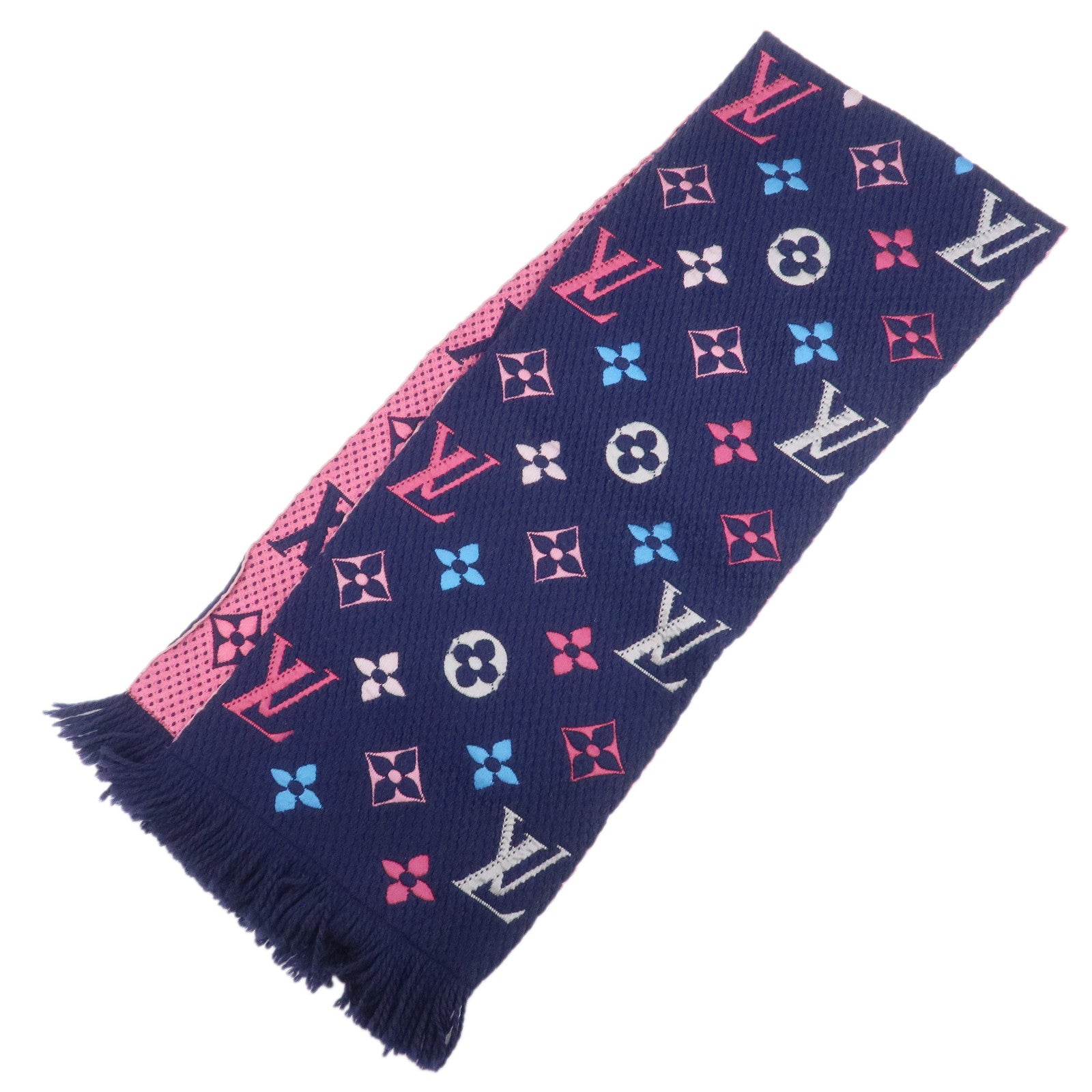 Louis Vuitton Monogram Escharpe Logo Mania Wool Scarf Navy M70899