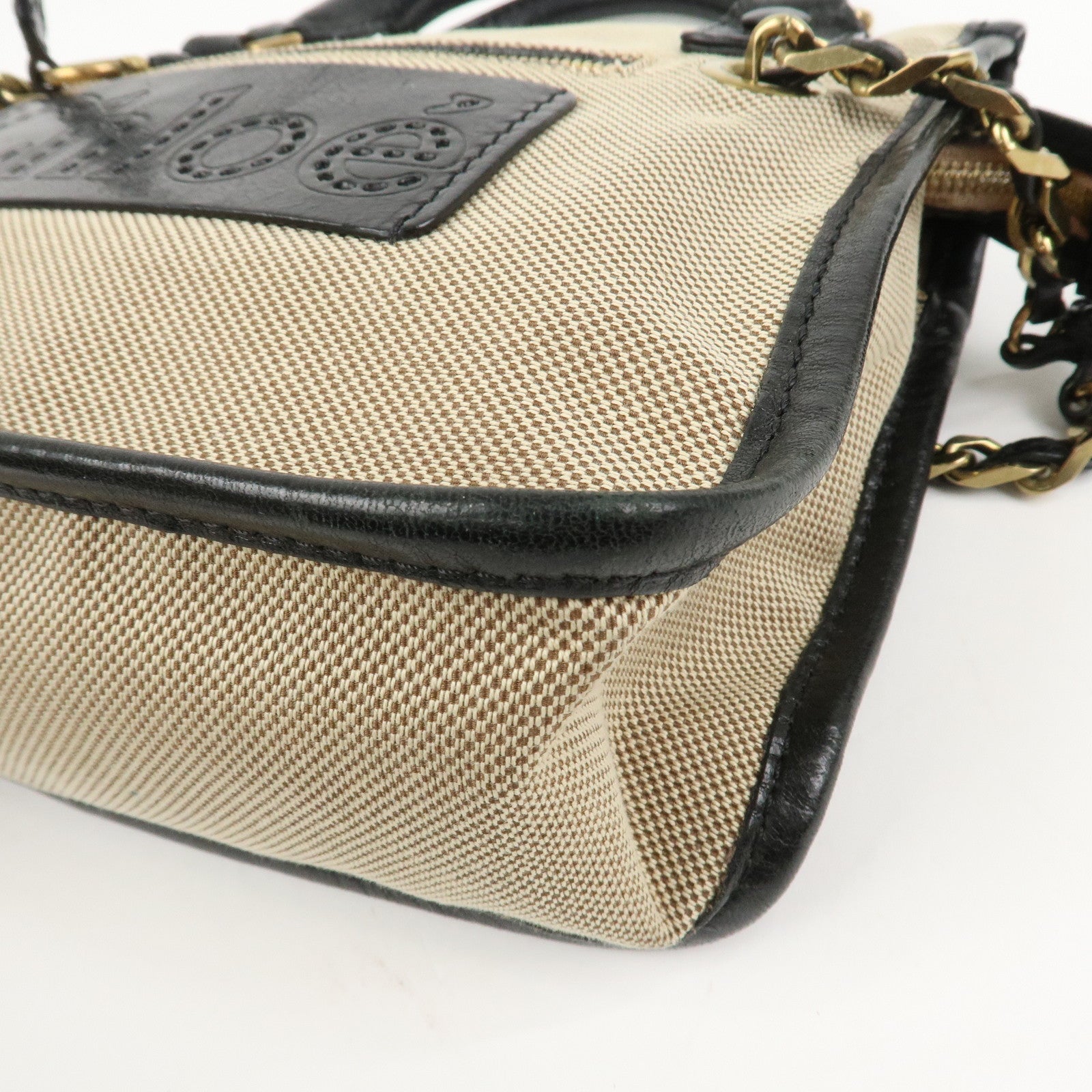 Chloe Harley Canvas Leather 2Way Bag Hand Bag Shoulder Bag Black