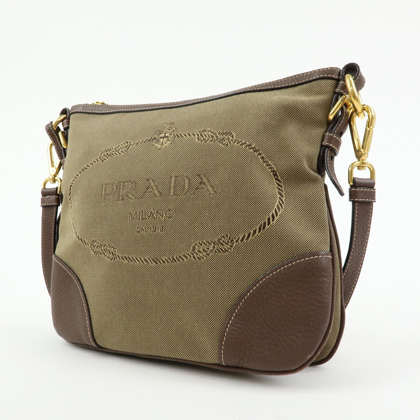 PRADA Logo Jacguard Leather Shoulder Bag Crossbody Bag Brown 1BT867