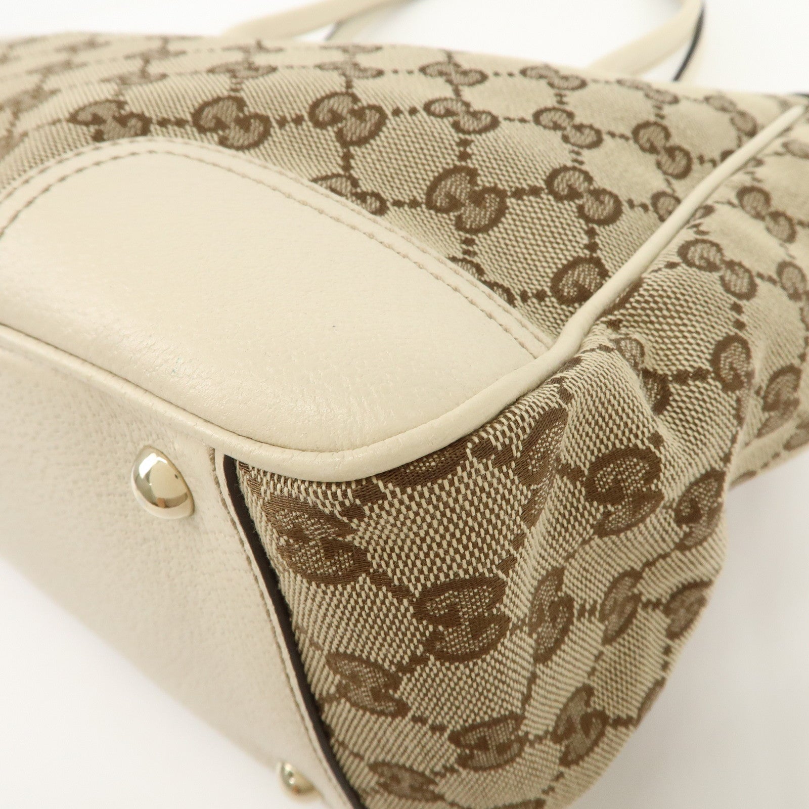 GUCCI Princy Sherry GG Canvas Leather Tote Bag Beige Ivory 177052 Used