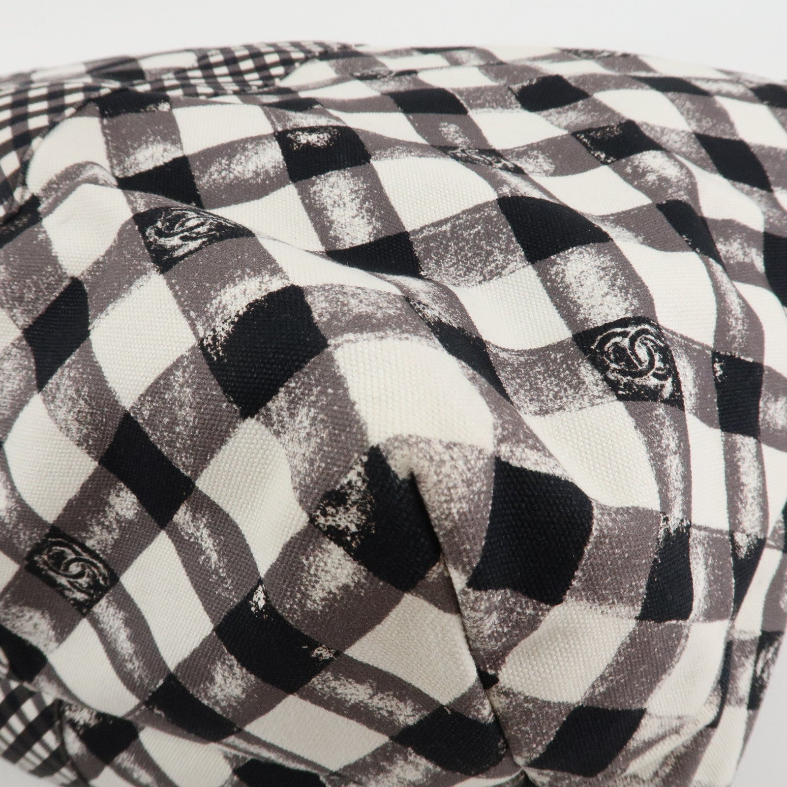 CHANEL Cruise Line COCO Mark Plaid Tote Bag Shoulder Black White Used