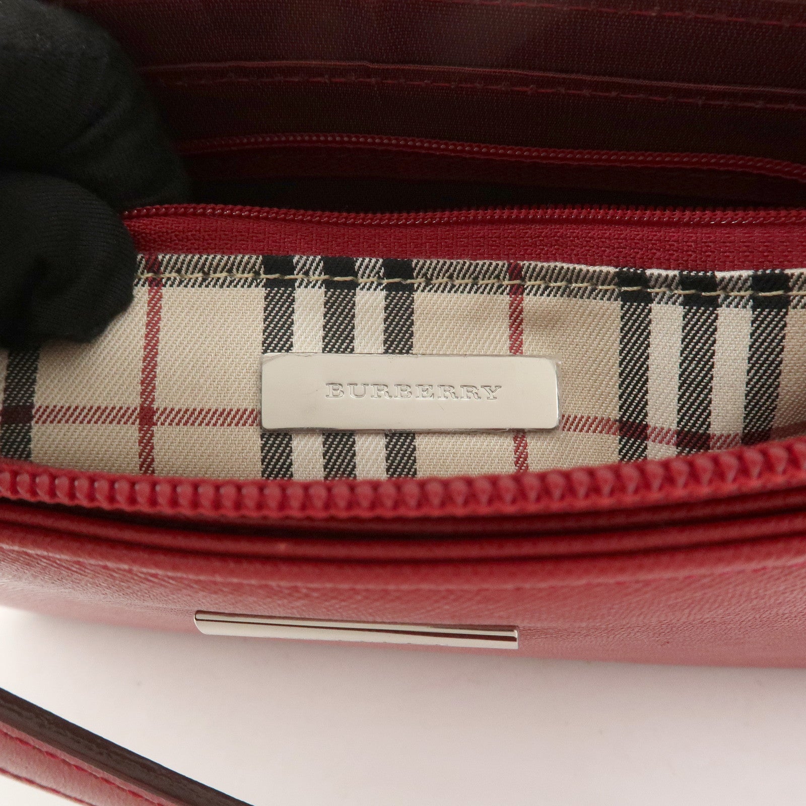 BURBERRY Logo Leather Shoulder Bag Hand Bag Red