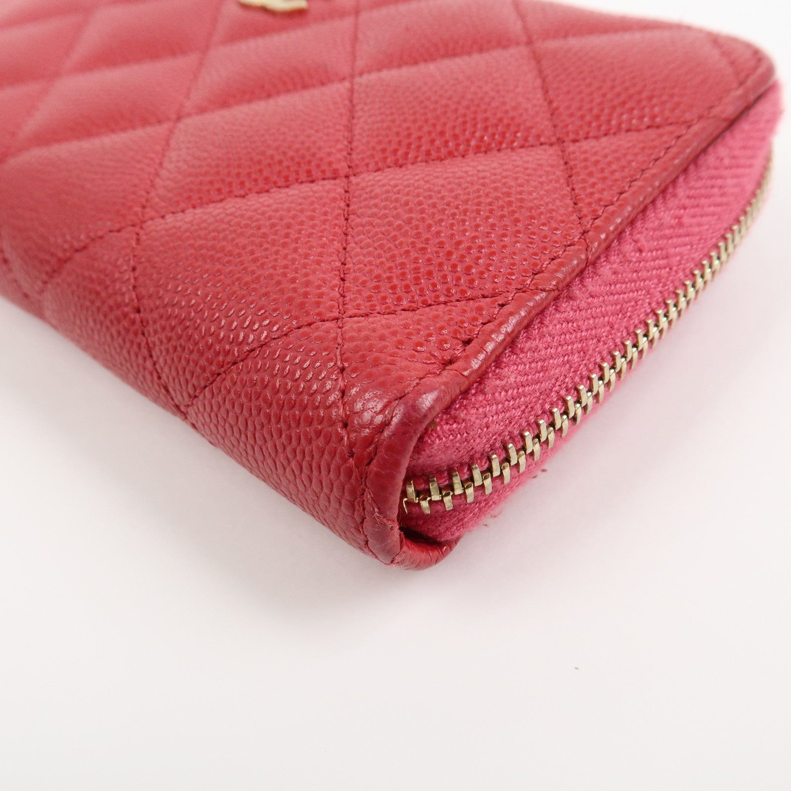 CHANEL COCO Mark Caviarskin Round Zippy Long Wallet Pink