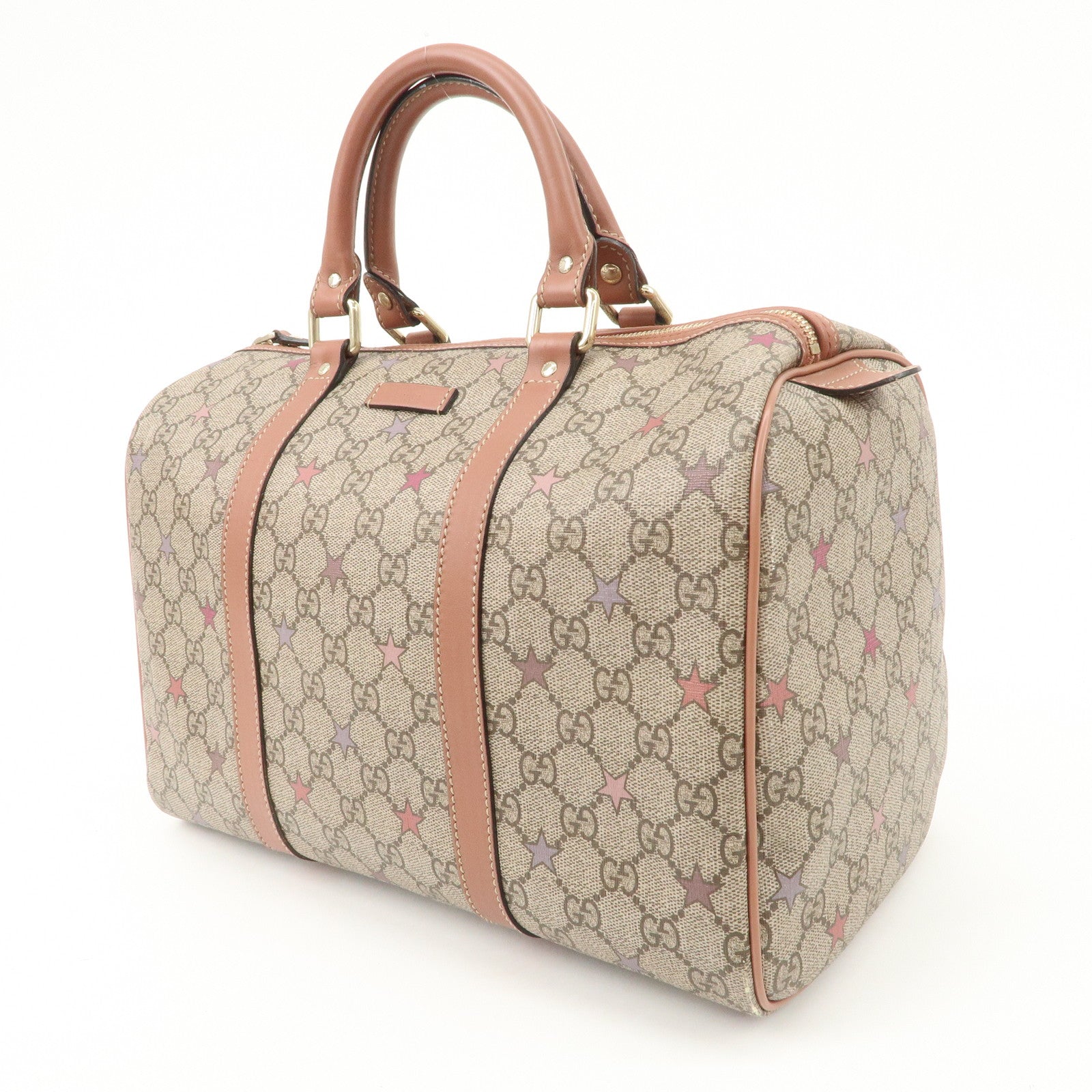 GUCCI GG Supreme Leather Boston Bag Beige Brown Star 193603