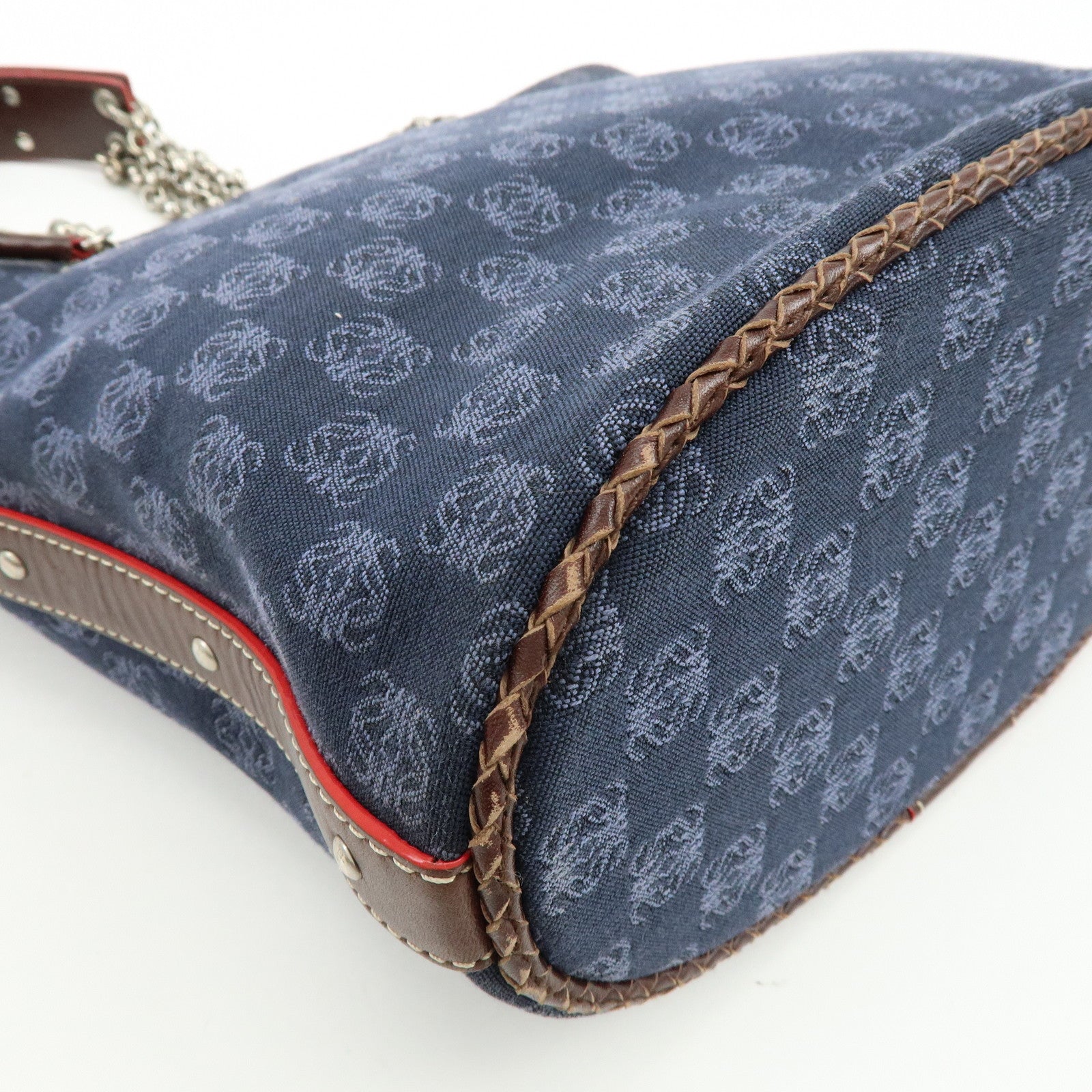 LOEWE Repeat Anagram Canvas Leather Shoulder Bag Blue Brown