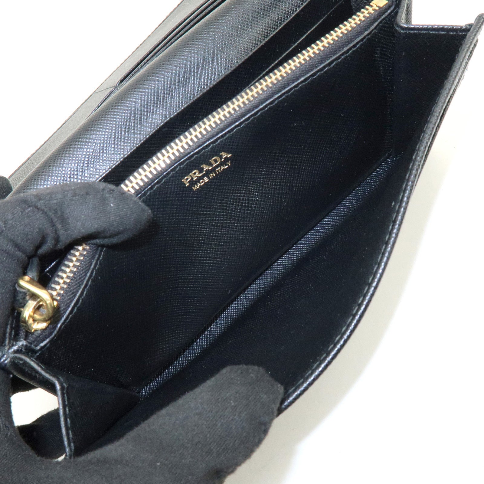PRADA Triangle Logo Saffiano Leather Flap Long Wallet Black 1MH132