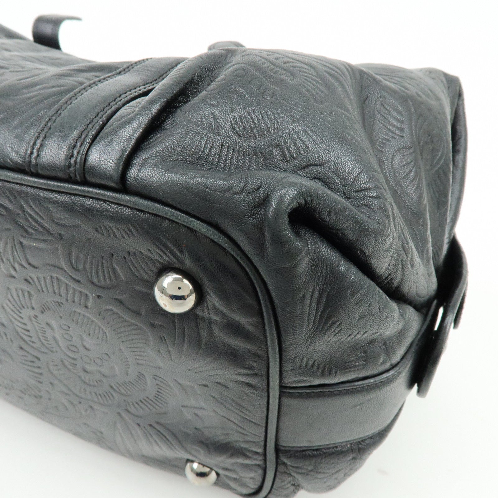 LOEWE Canela Nappa Leather Mini Boston Bag Shoulder Bag Black