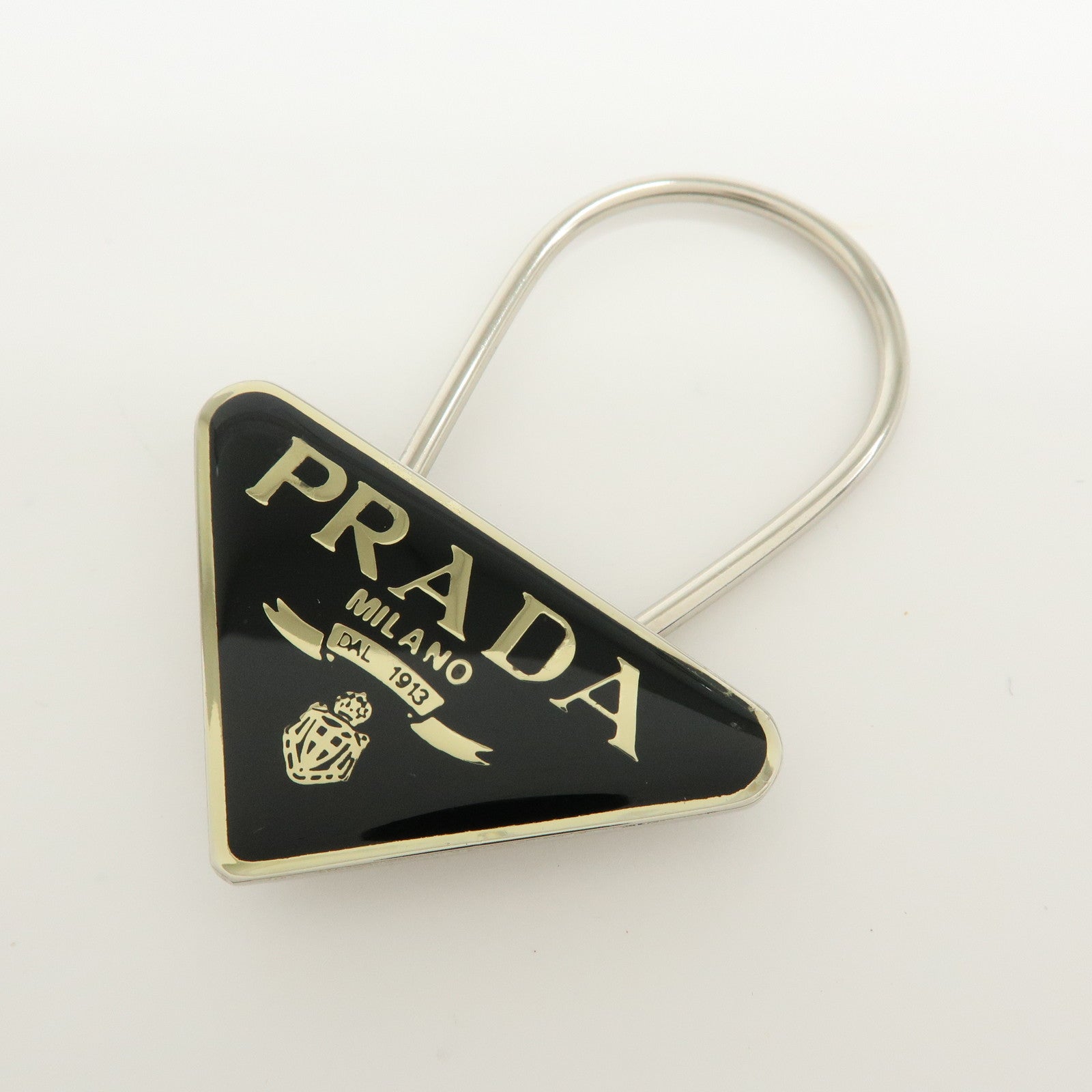 PRADA Triangle Logo Set of 4 Metal Key Case Bag Charm Black Gold