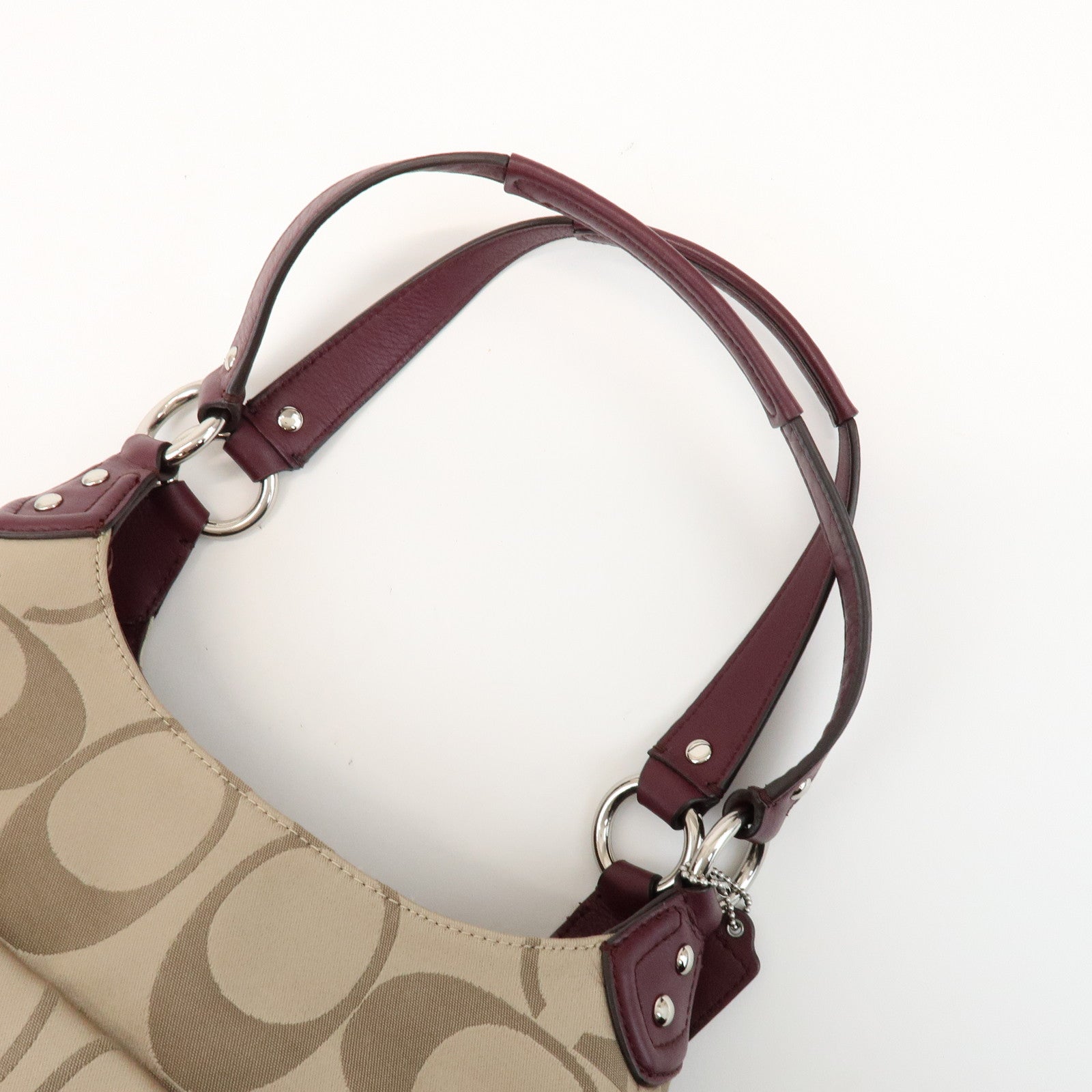 COACH Signature Canvas Leather Shoulder Bag Hand Bag Beige Bordeaux