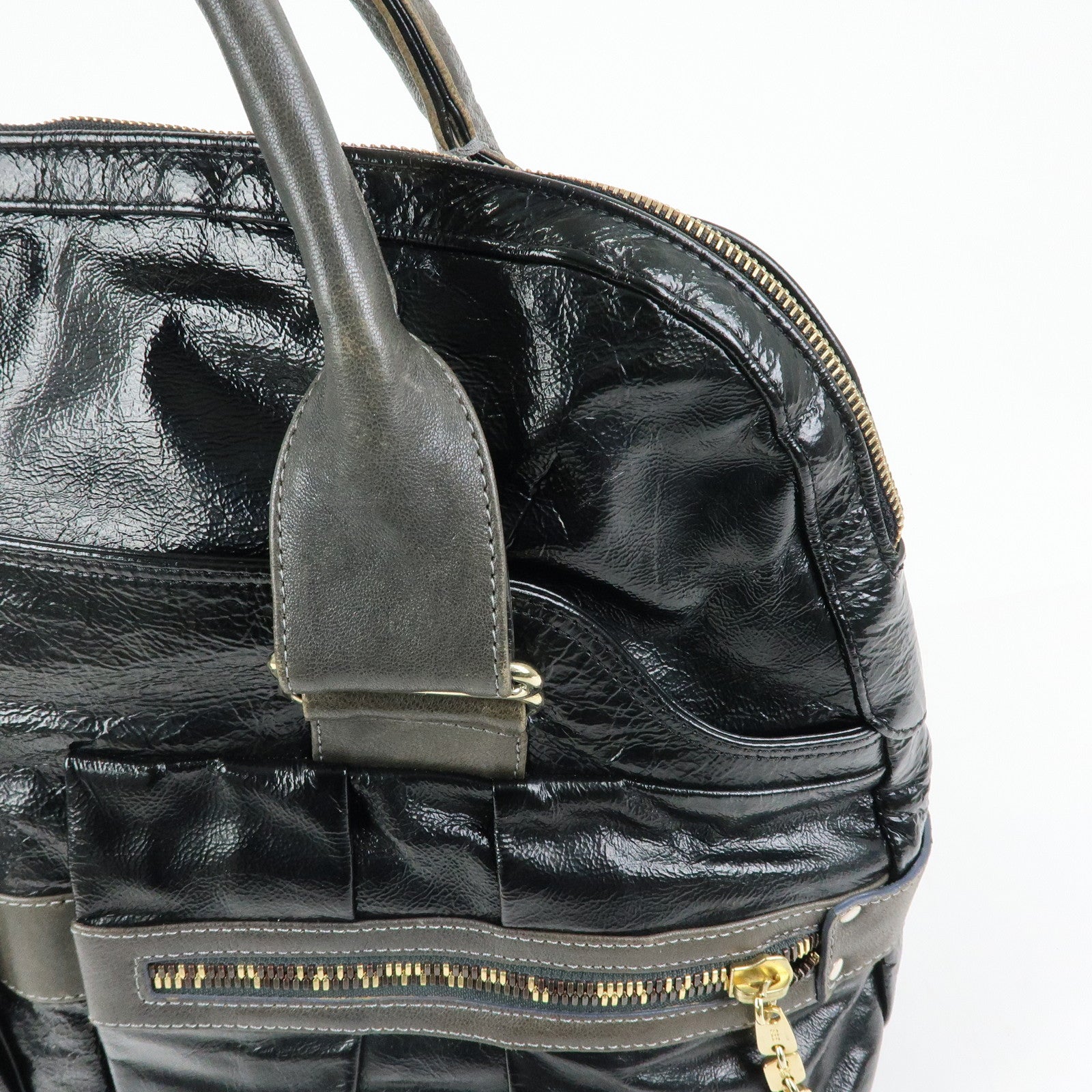 Chloe See by Chloe Leather Boston Bag Hand Bag Metalic Black