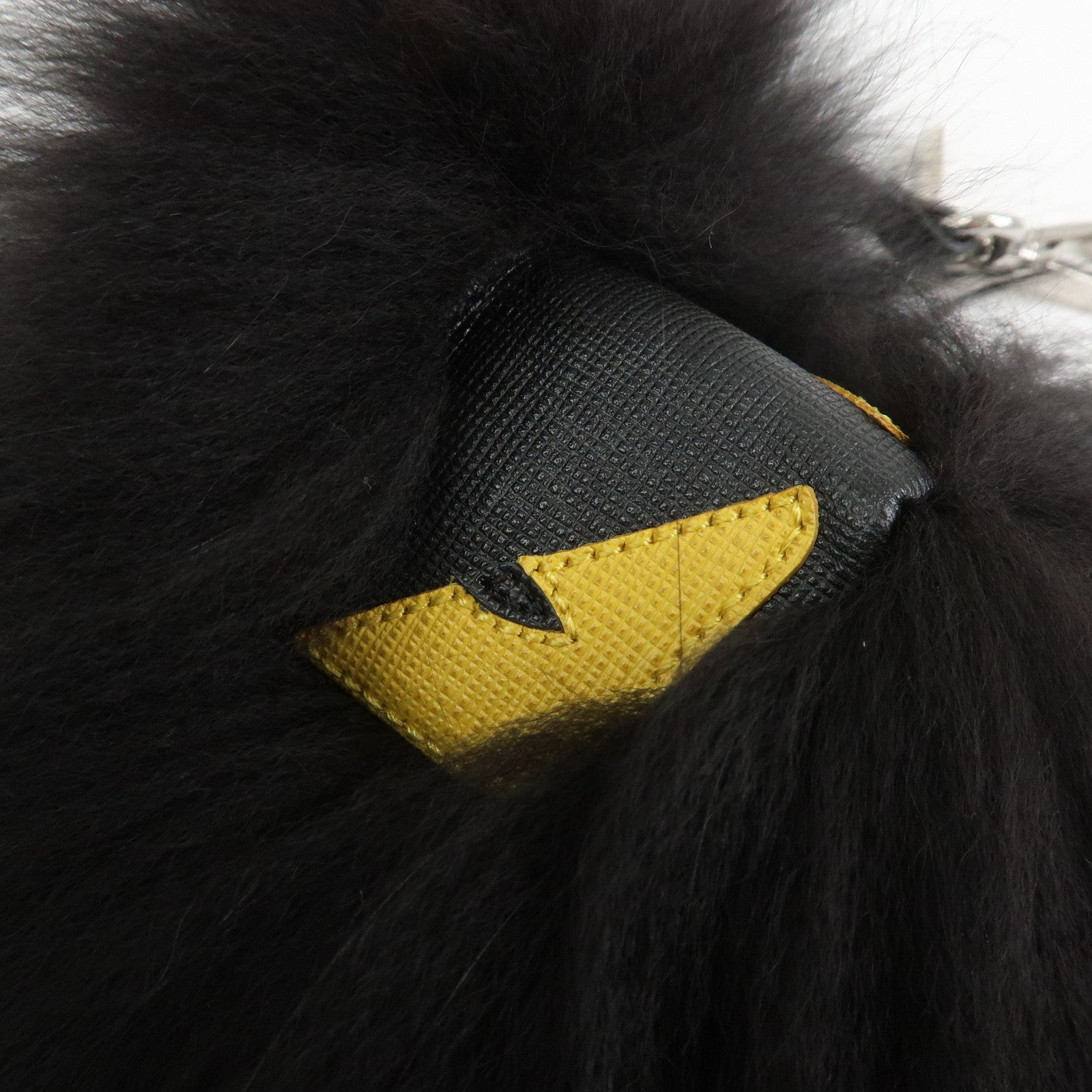 FENDI Fur Saffiano Leather Pom Pom Monster Bag Charm Black