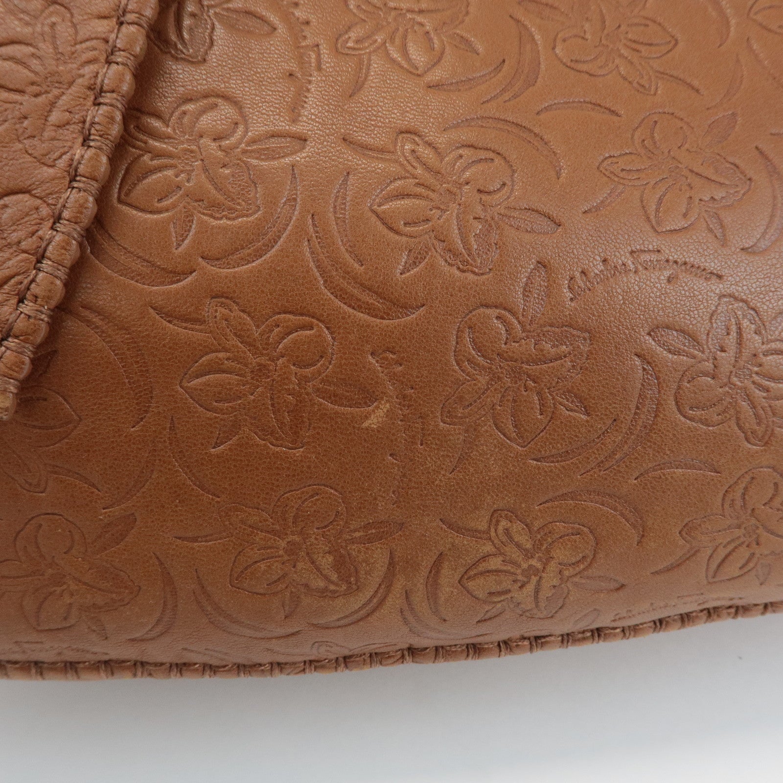 Ferragamo Ganchini Leather Shoulder Bag Hand Bag Brown Used