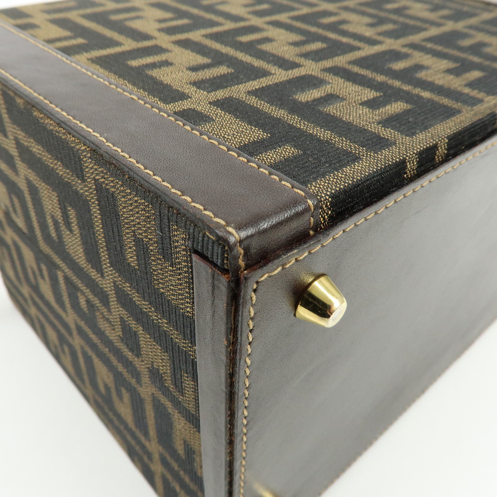 FENDI Zucca Canvas Leather Hand Bag Jewelry Box Brown Black