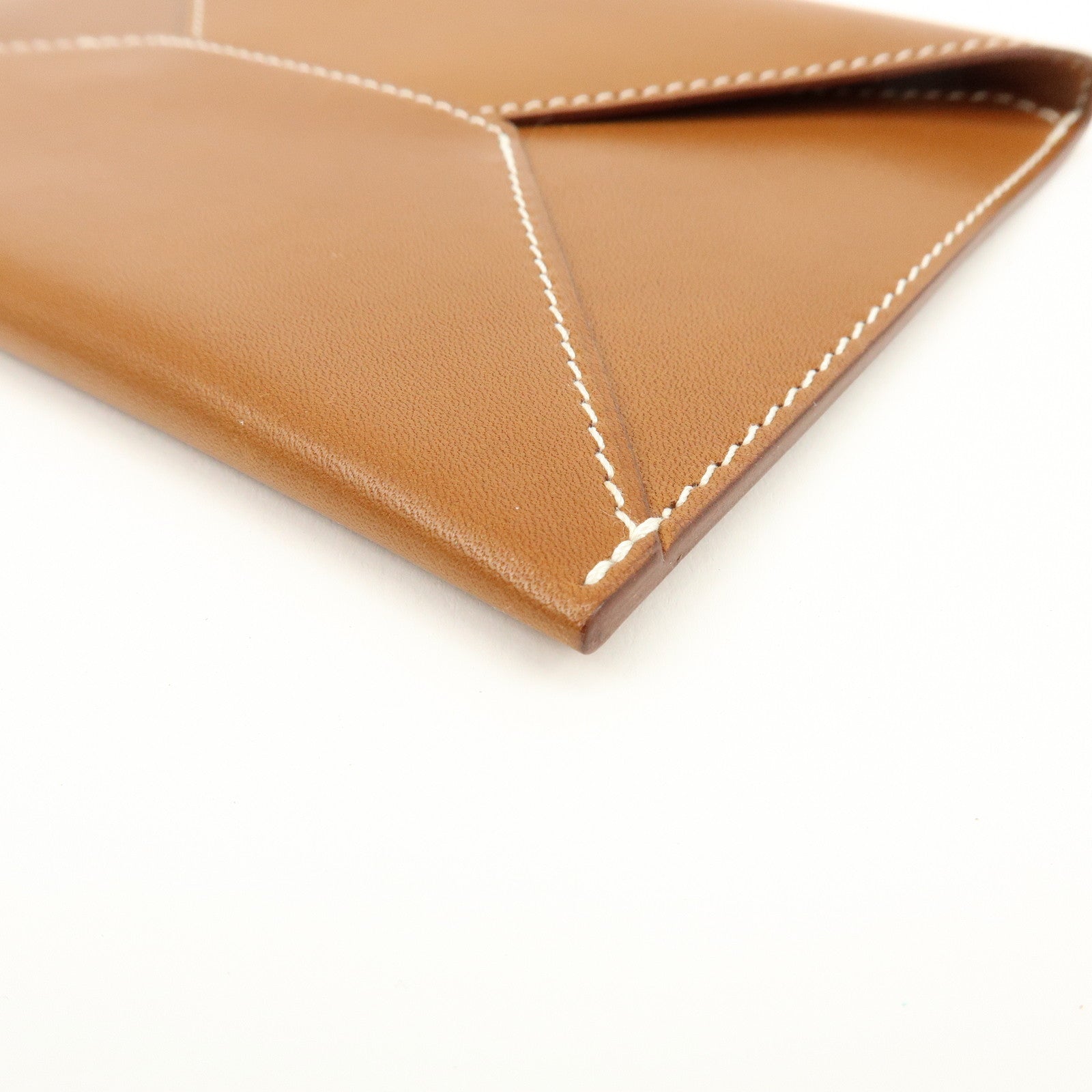 Hermes Enveloppe Box Calf Leather Card Case A Stamped Tan Brown