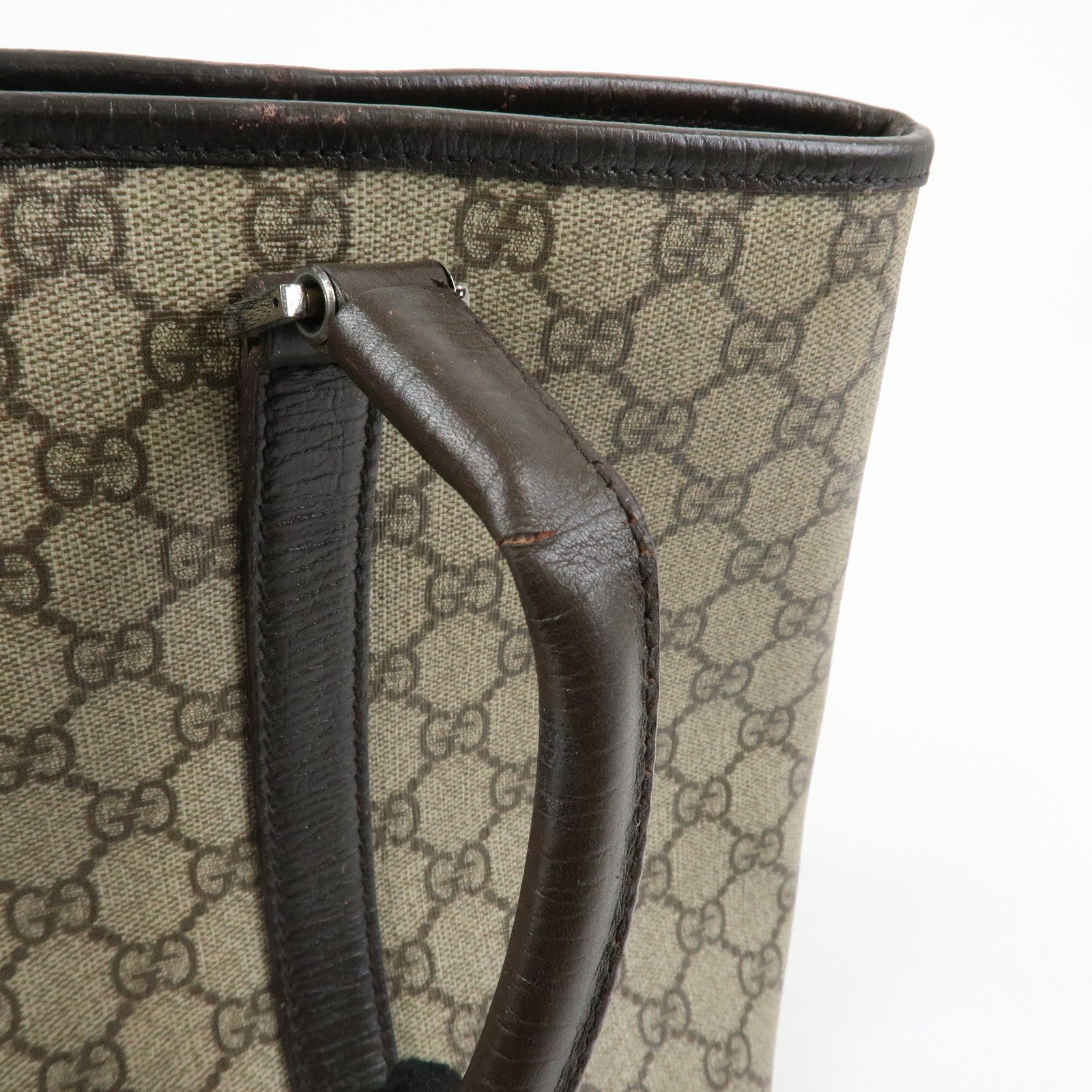 GUCCI GG Supreme Leather Tote Bag Shoulder Bag Beige Brown 114595