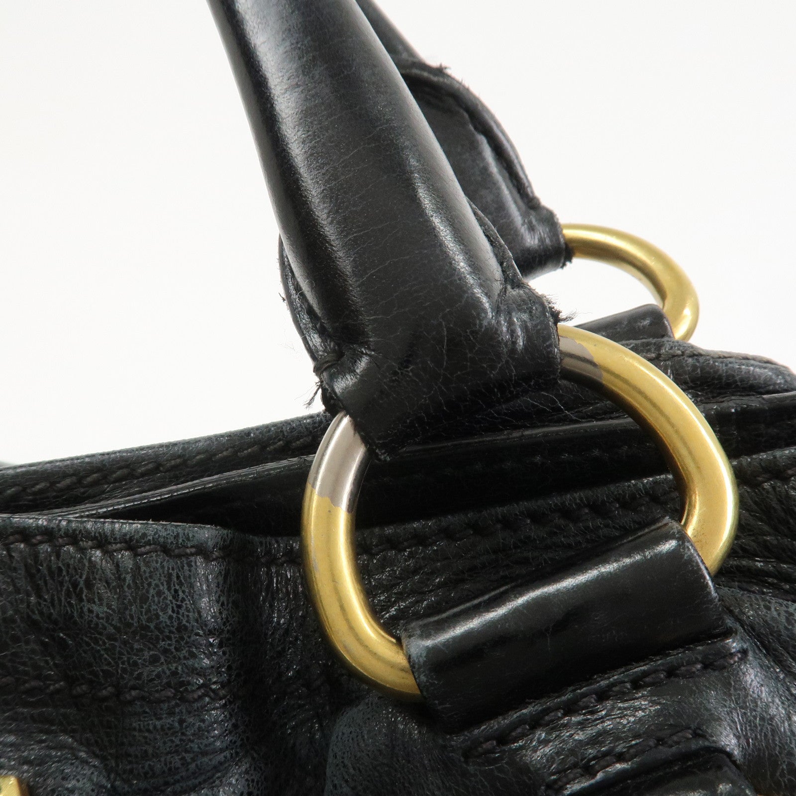 PRADA Logo Leather Tote Bag Shoulder Bag Black