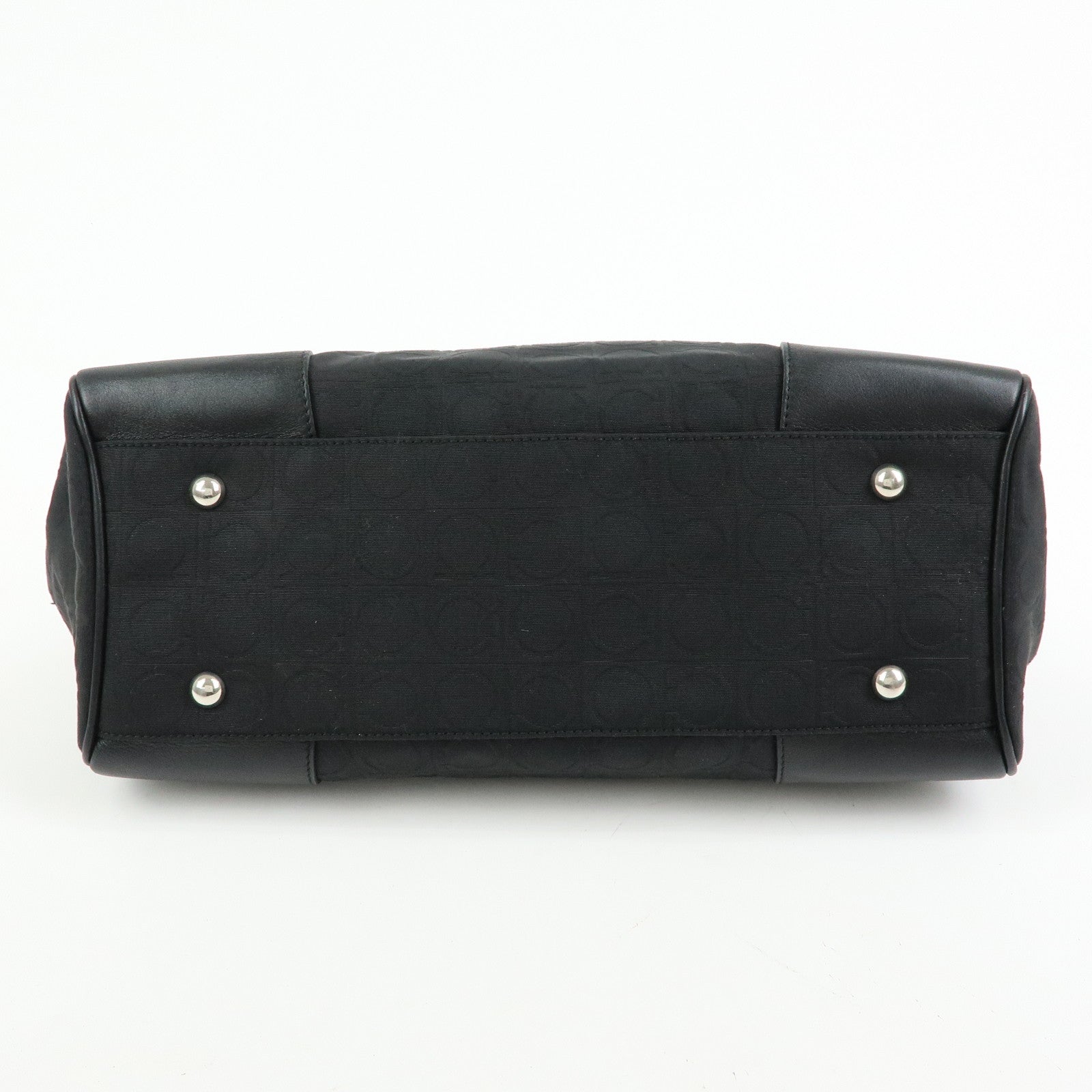 Ferragamo Ganchini Nylon Leather Shoulder Bag Hand Bag Black