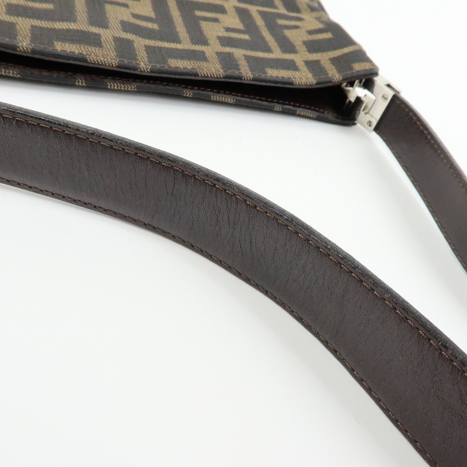 FENDI Zucca Canvas Leather Shoulder Bag Brown