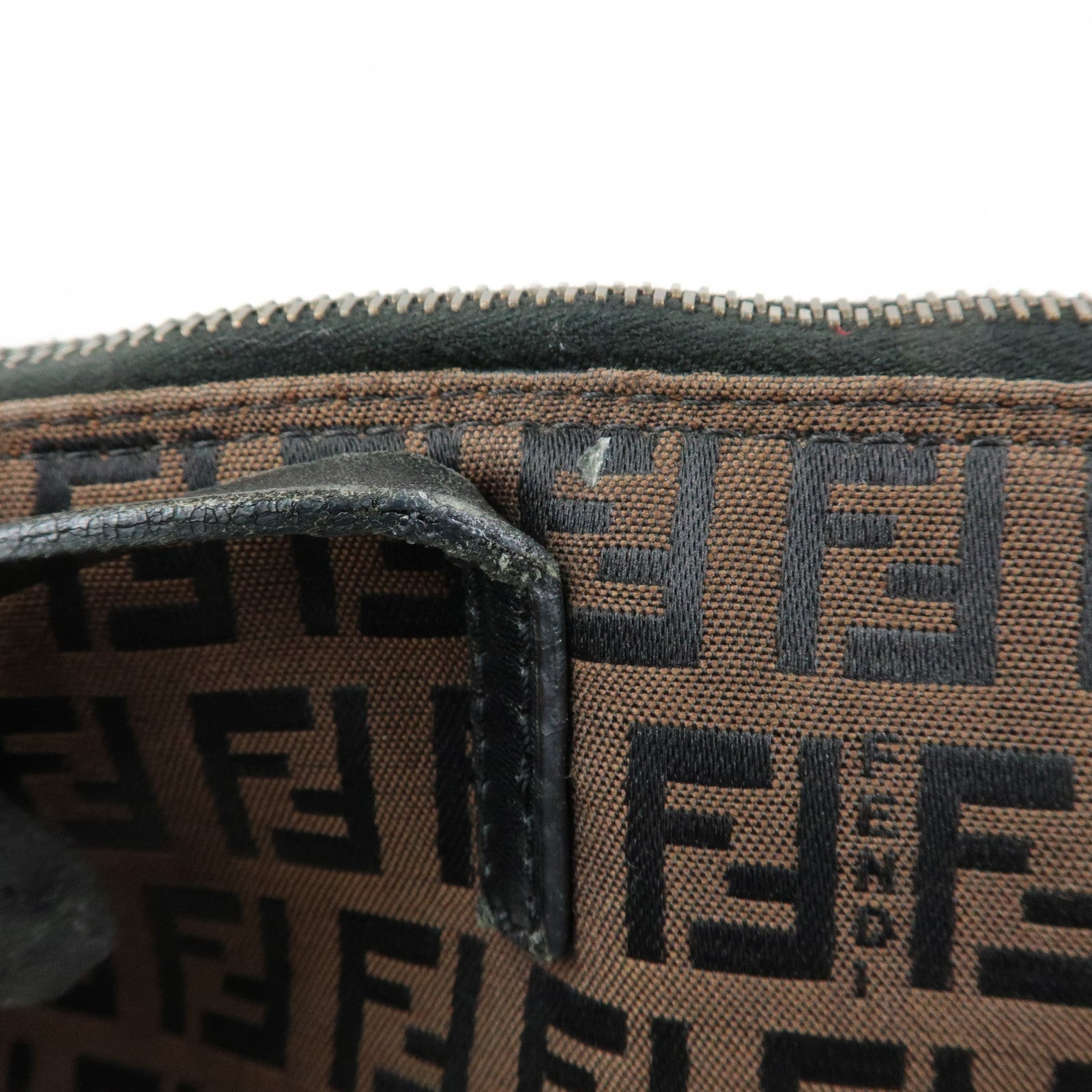 FENDI Zucchino Canvas Leather Tote Shoulder Bag Brown Black 8BH023
