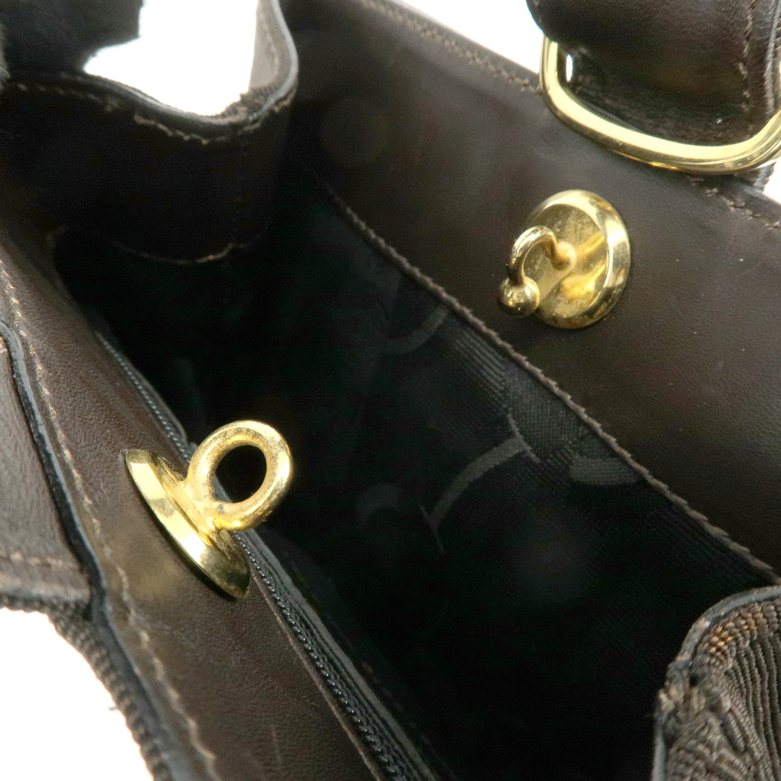 Ferragamo Canvas Leather Hand Bag Brown