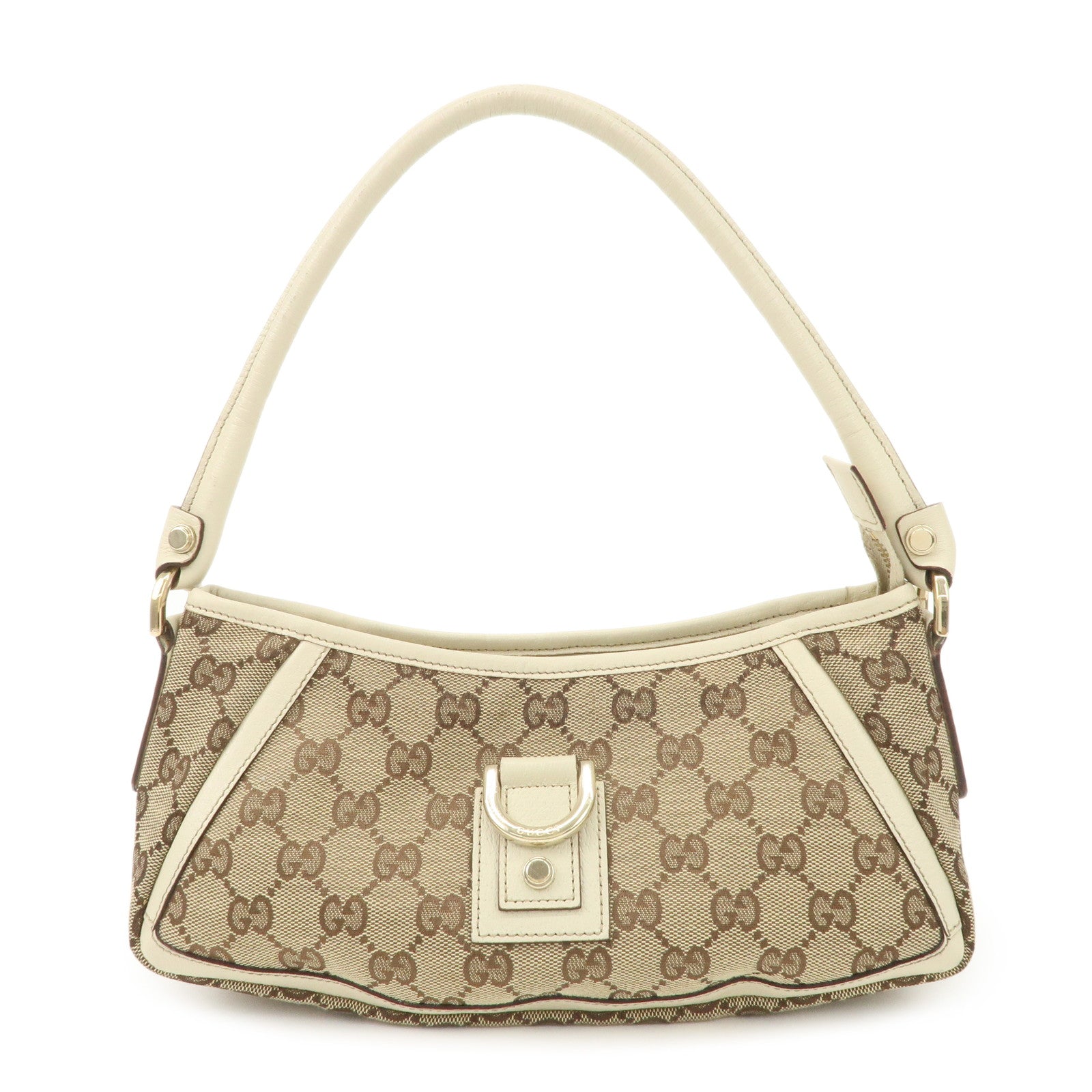 GUCCI Abbey GG Canvas Leather Shoulder Bag Beige Ivory Gold HDW 130939 Used
