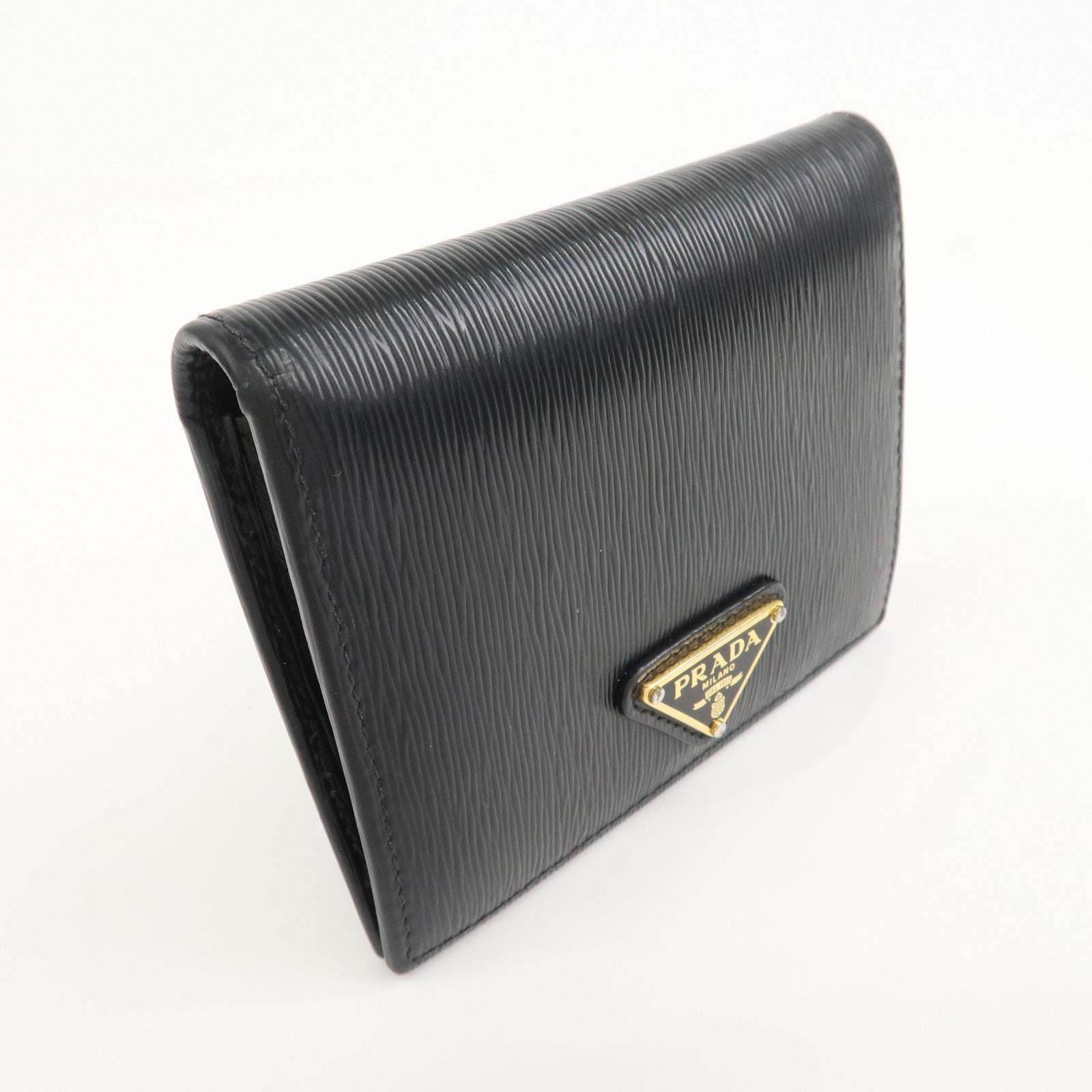 PRADA Vitello Move Leather Bi-fold Compact Wallet Black 1MV204