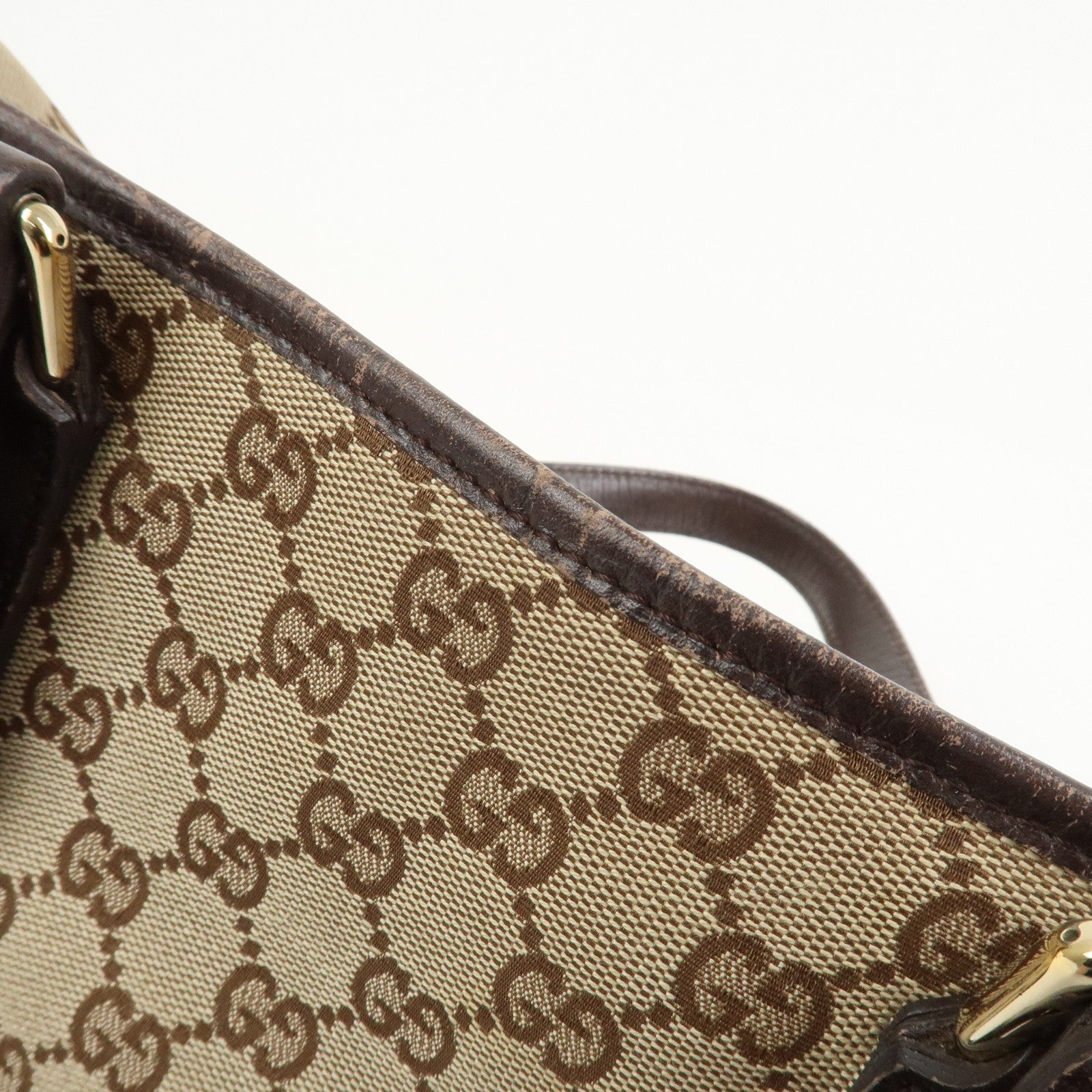 GUCCI Sherry GG Canvas Leather Tote Bag Hand Bag Brown 137396