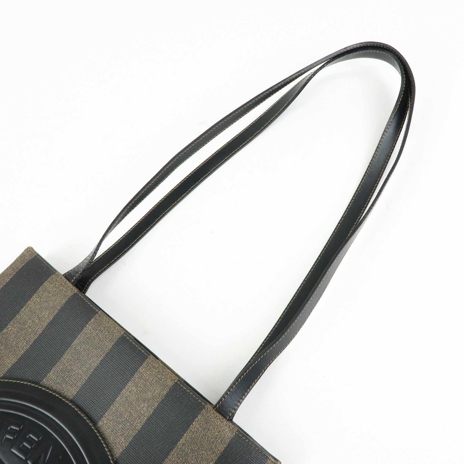 FENDI Pequin PVC Leather Tote Bag Shoulder Bag Black Brown 259980