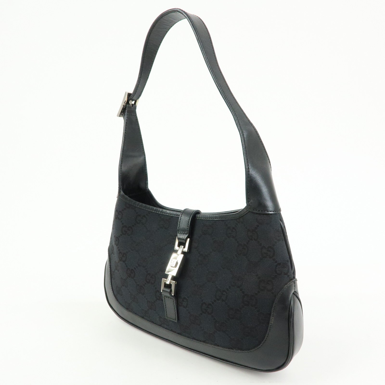 GUCCI Jackie GG Canvas Leather Shoulder Bag Black  001.3735