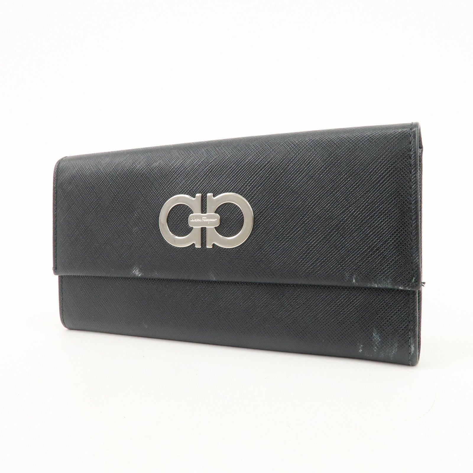 Ferragamo Gancini Vara Ribbon Set of 2 Wallet Black Pink