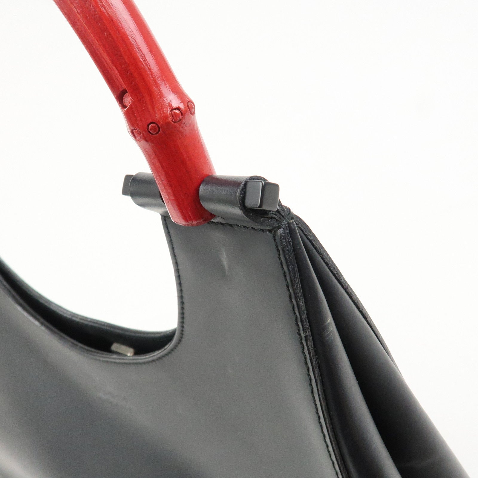 GUCCI Bamboo Handle Shoulder Bag Hand Bag Black Red 001.3739