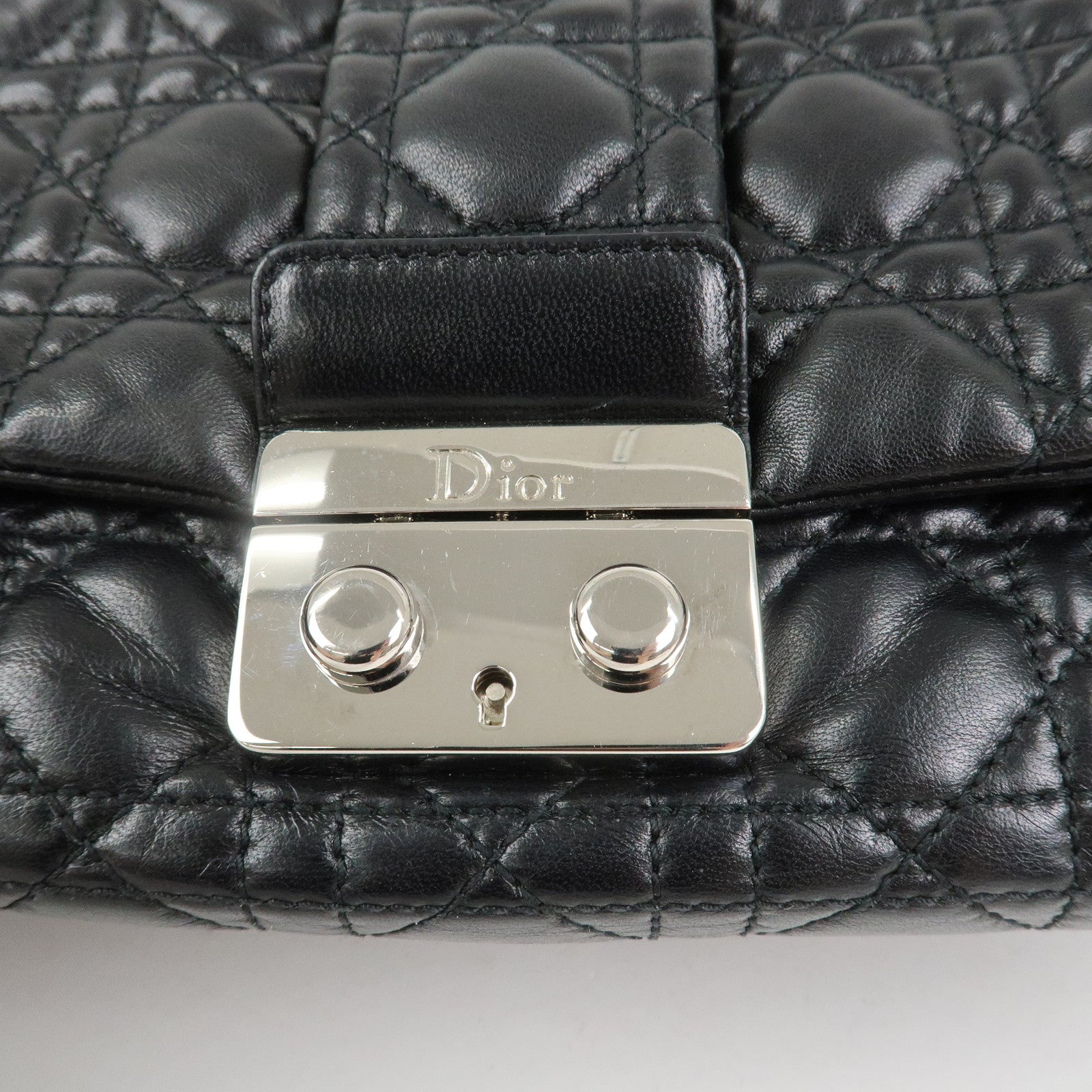 Christian Dior Cannage New Lock Leather Chain Shoulder Bag Black