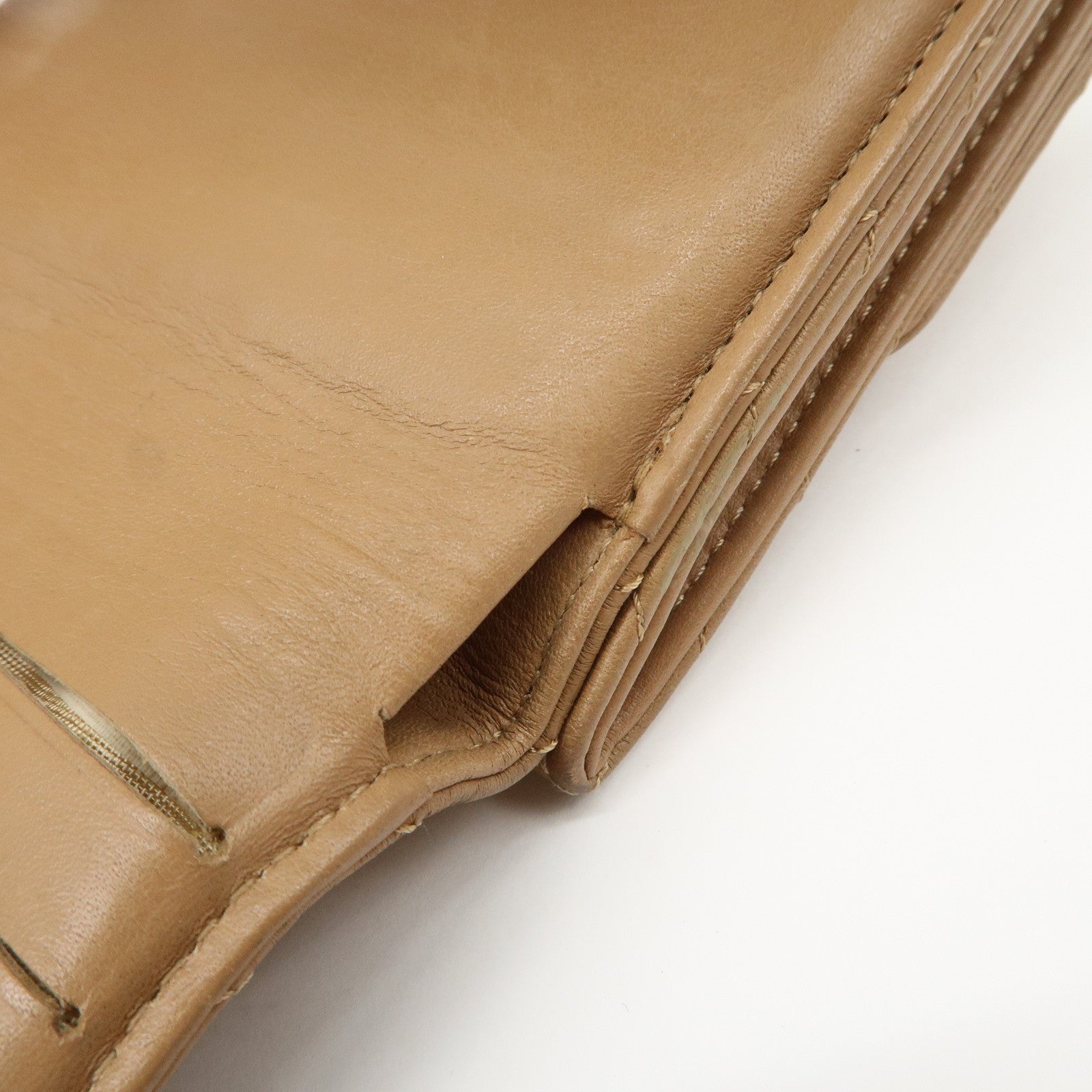 CHANEL Matelasse V Stitch Leather Tri-Fold Wallet Brown A34281