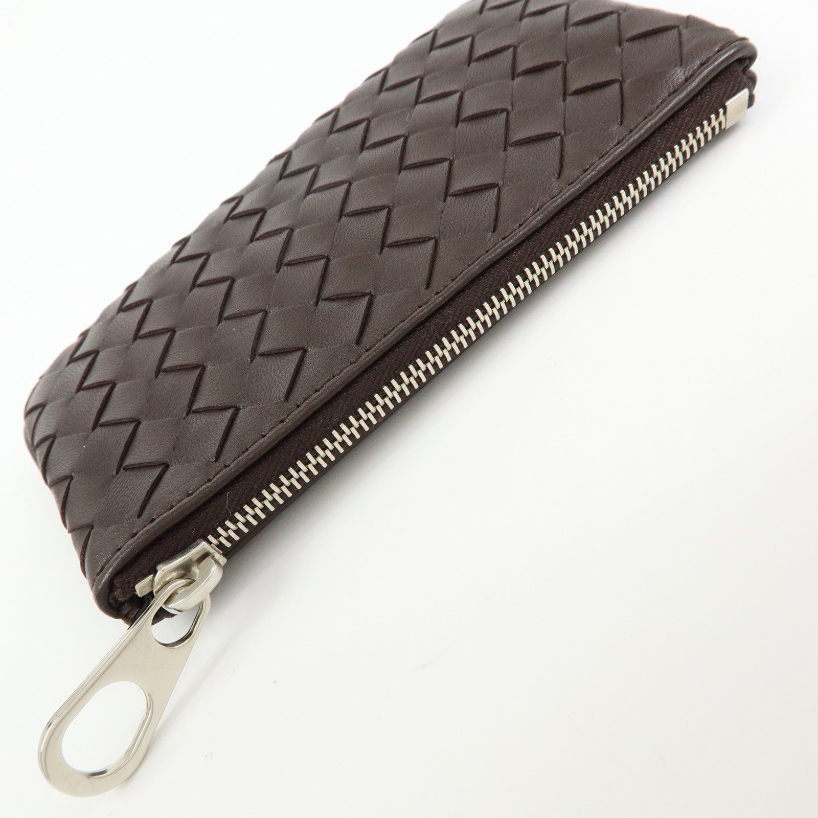 BOTTEGA VENETA Intrecciato Leather Coin Key Case Brown 131232