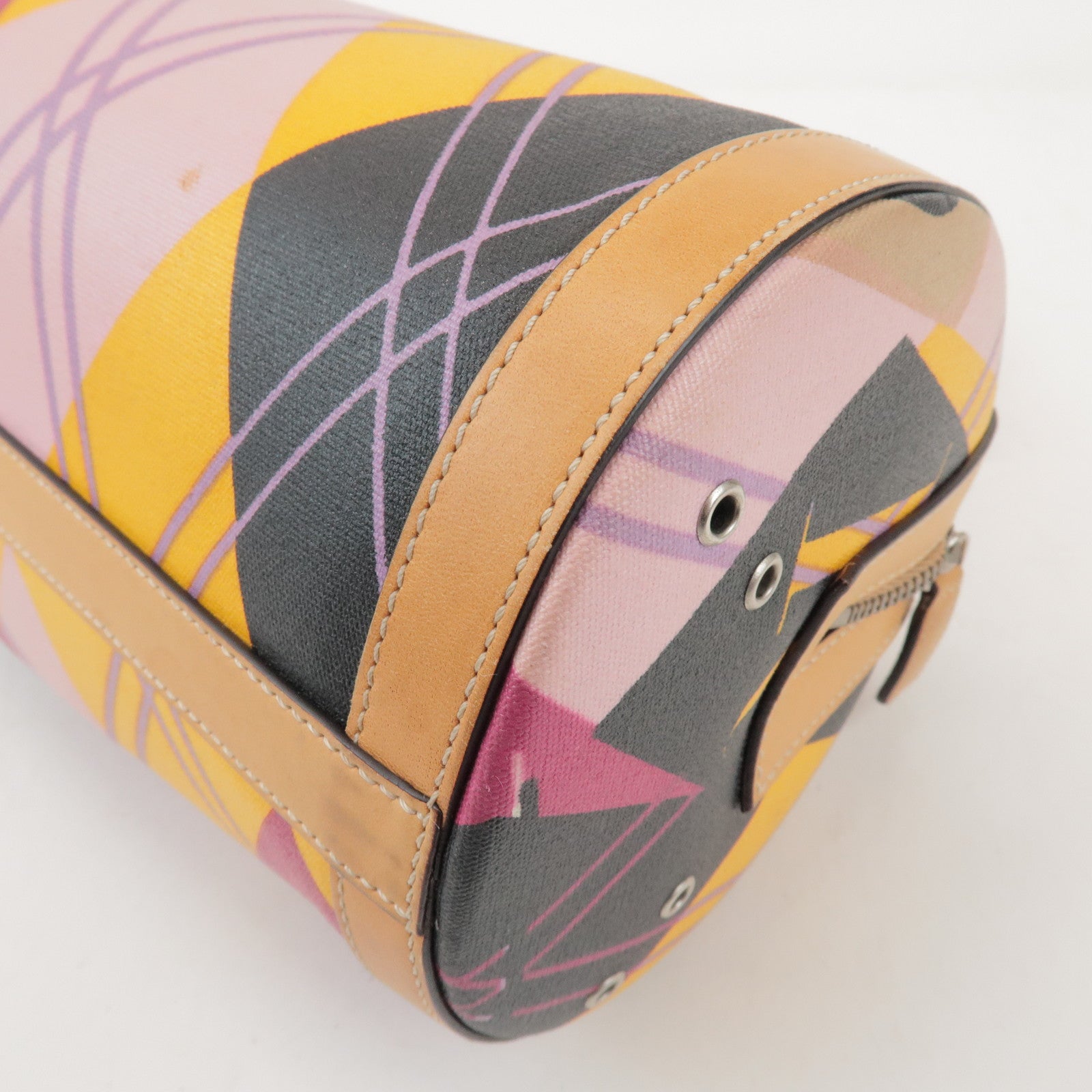 Christian Dior PVC Leather Hand Bag Light Brown Pink Orange